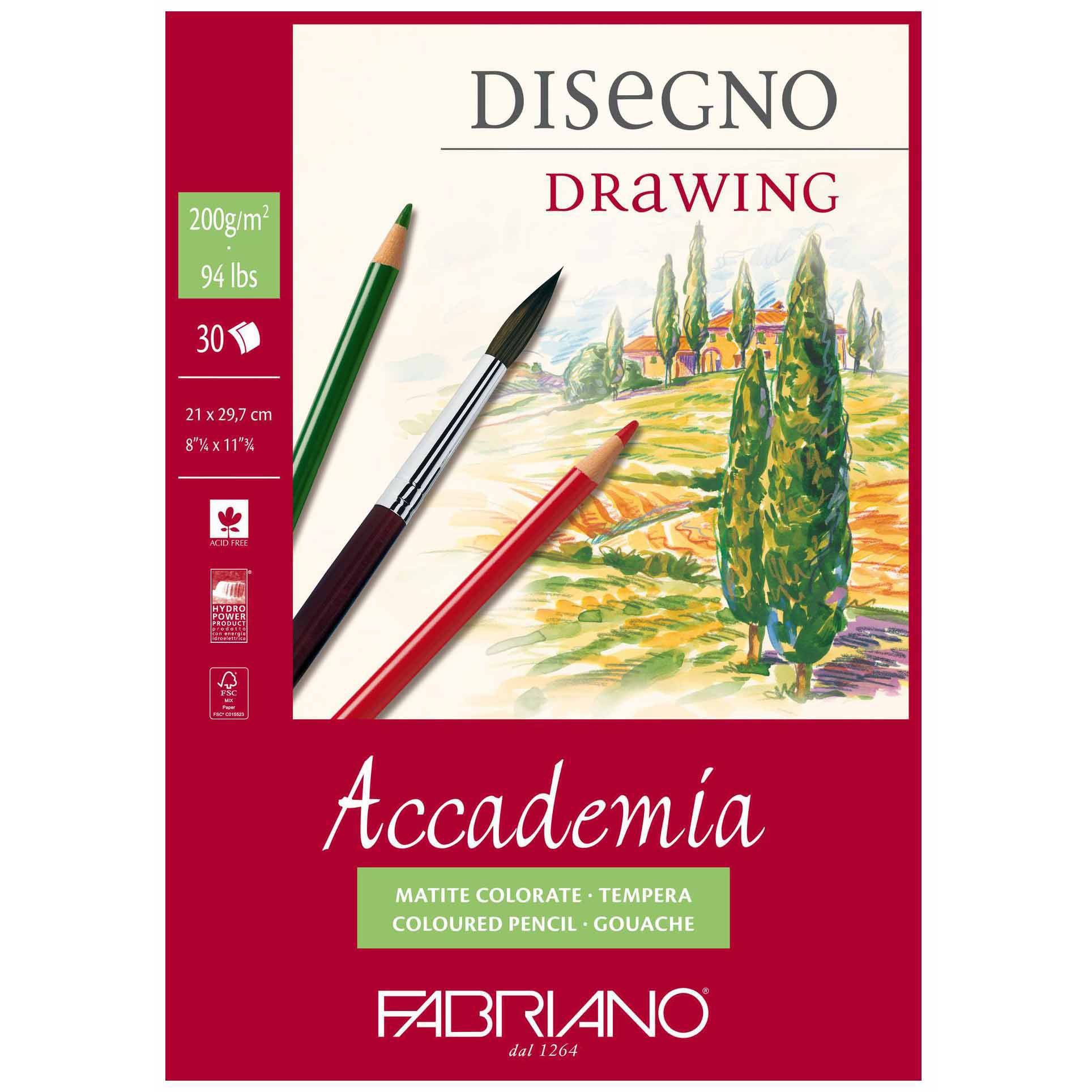 Neutral Fabriano Accademia Skizzenblock – A4 – 200 g/m² – geleimt – für Kohle, Bleistift & Nass-Techniken