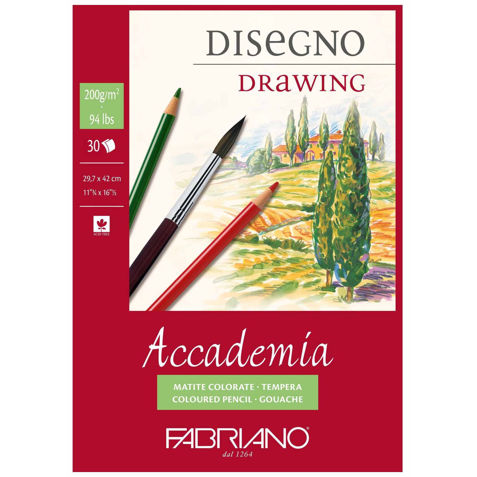 Neutral Fabriano Accademia Zeichenblock – A3, 200 g/m², geleimt, für Kohle, Bleistift, Nass-Techniken – FSC