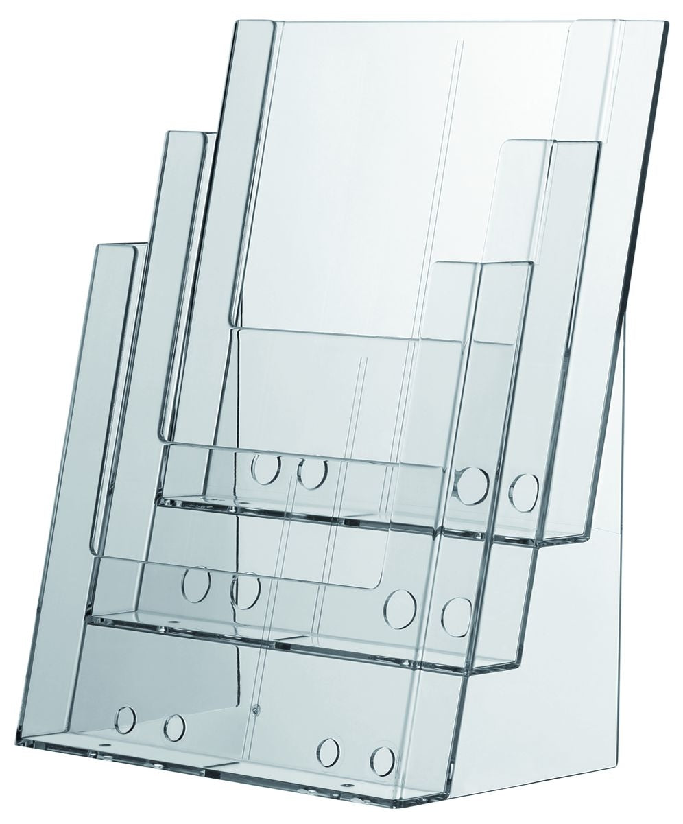 Neutral Tischprospekthalter – für A4 – 3 Fächer – Fülltiefe 35 mm – transparent – Polystyrol (PS)