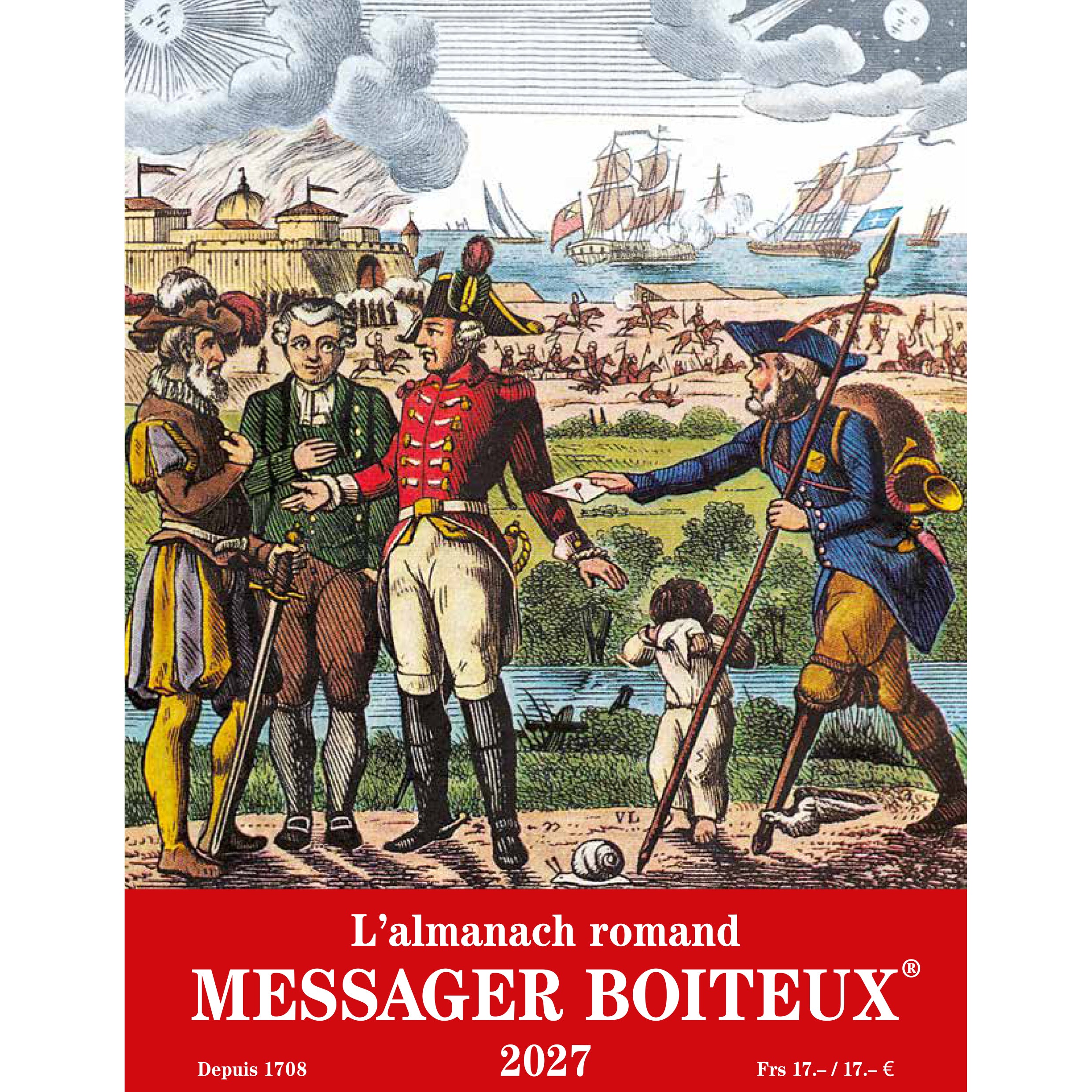 Novos Almanach Messager Boiteux – Tagesagenda 2027, 1 Tag/2 Seiten, 16,4 × 21,0 cm, Französisch