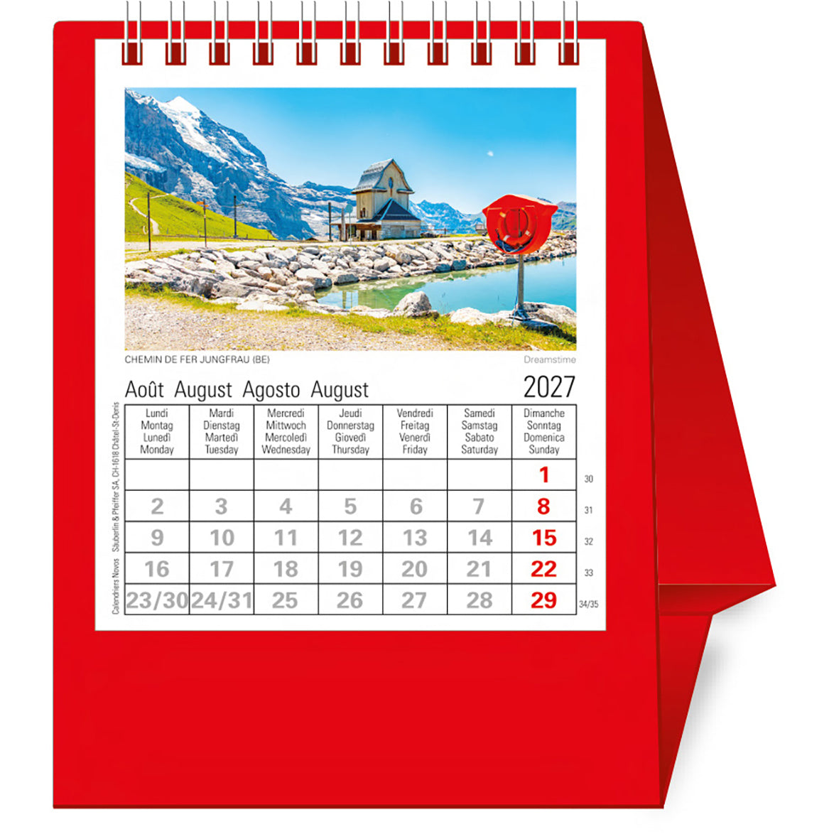 Novos Helvetia – Pult-Bildsteller 2027 – 11,5 × 14 cm – 1 Monat/Seite