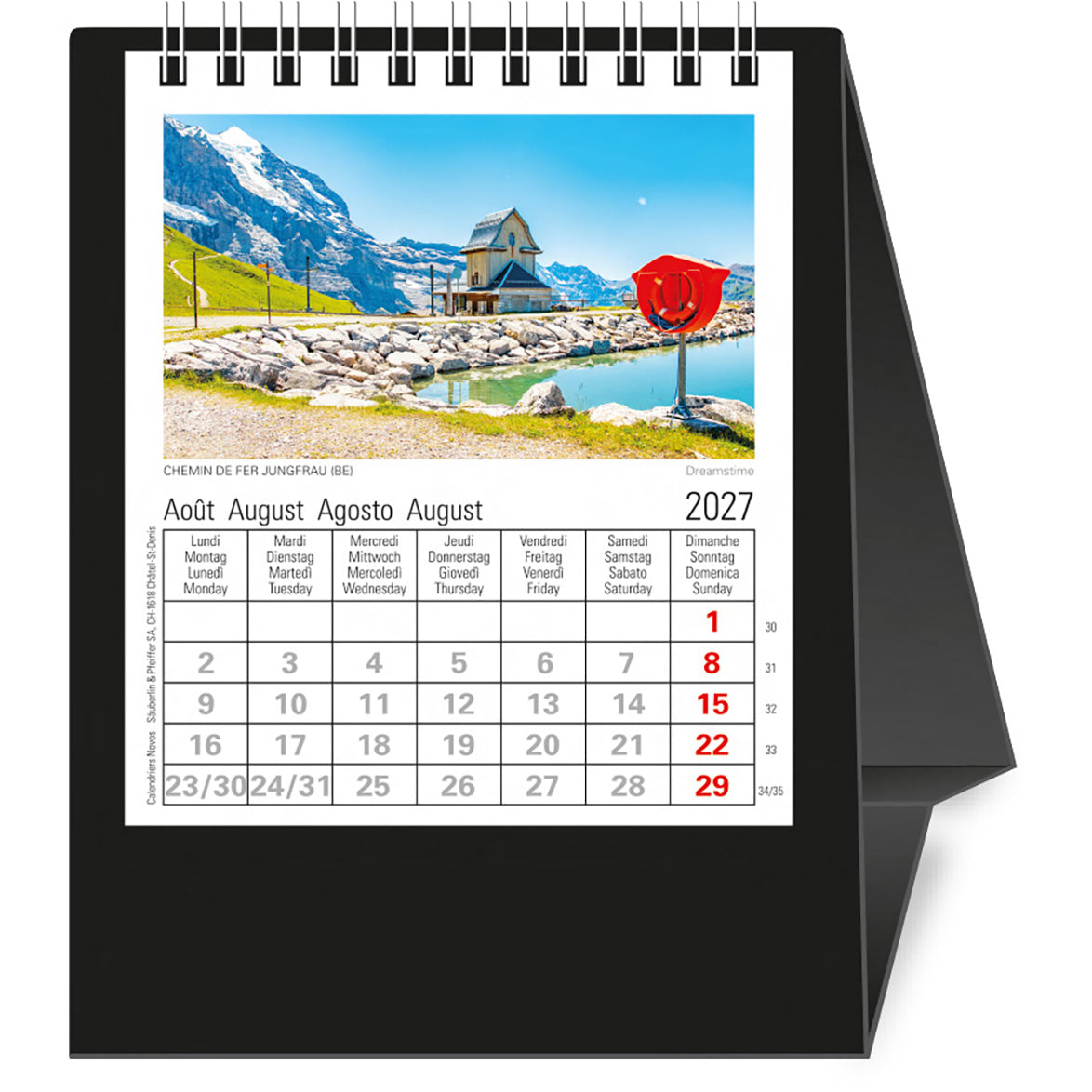 Novos Helvetia – Pult-Bildsteller 2027 – 11,5 × 14 cm – 1 Monat/Seite