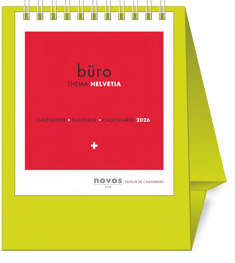 Novos Helvetia – Pult-Bildsteller 2027 – 11,5 × 14 cm – Kalendarium deutsch – 1 Monat/Seite