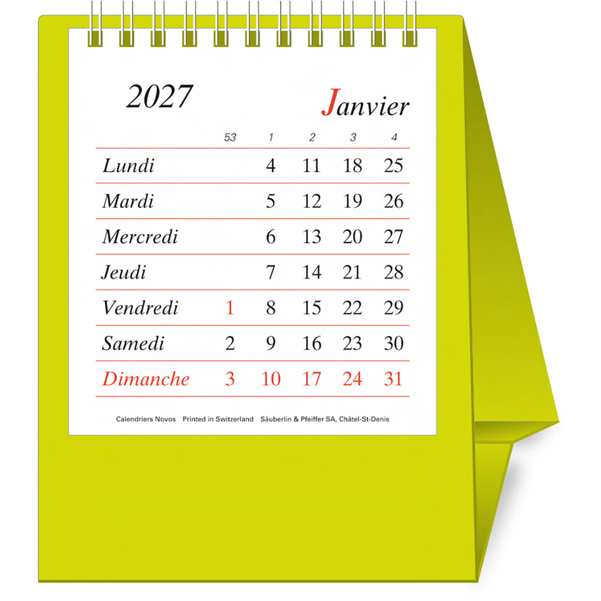 Novos Bristol F. Pultkalender – 1 Monat/Seite, 11,5 × 14 cm, 2027, f, hellgrün