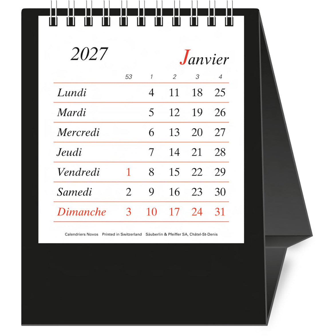 Novos Bristol F. Pultkalender – 1 Monat/Seite, 11,5 × 14 cm, 2027, f, schwarz