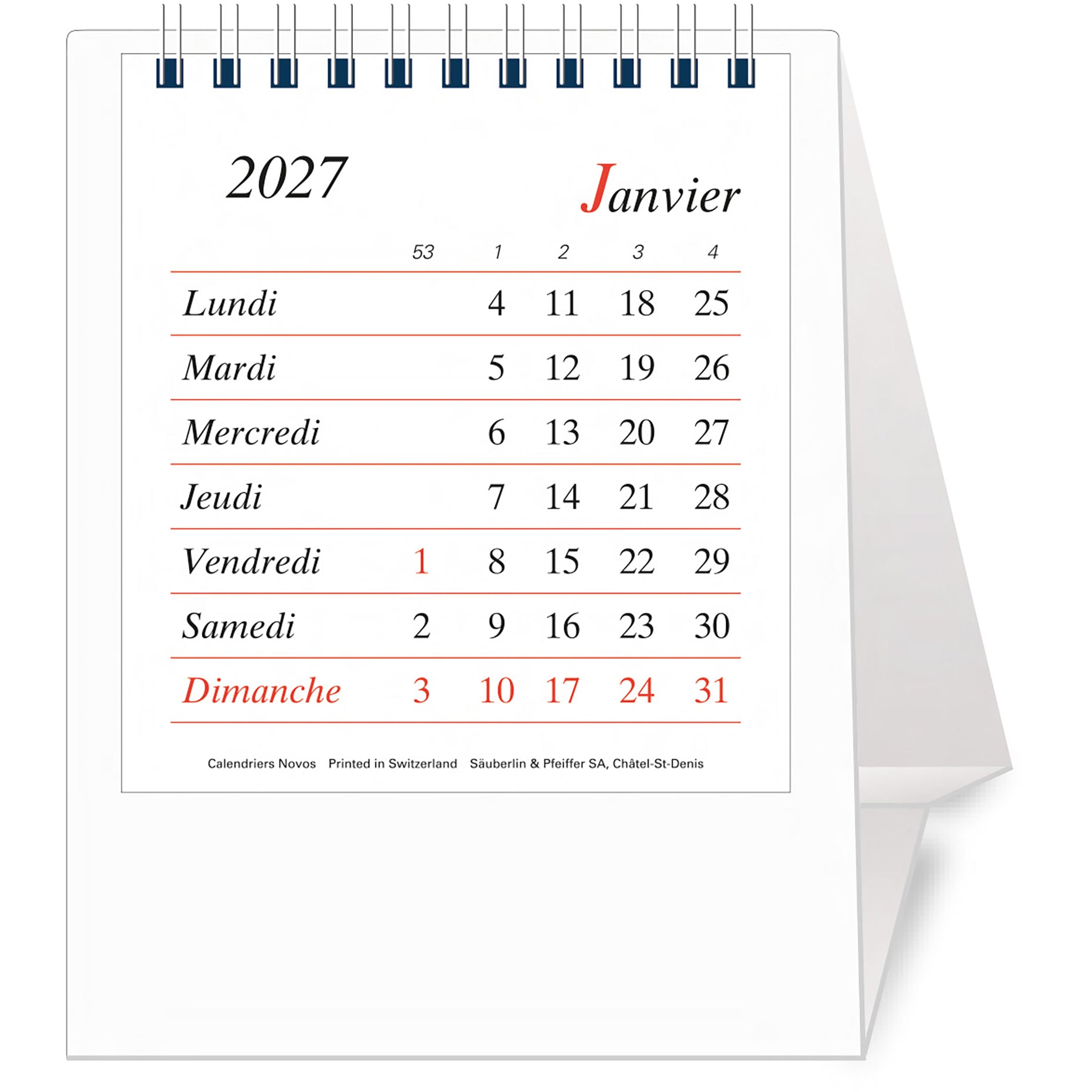 Novos Pultkalender Bristol F. – 1 Monat/Seite, 11,2 × 19,6 cm, 2027, f, weiss