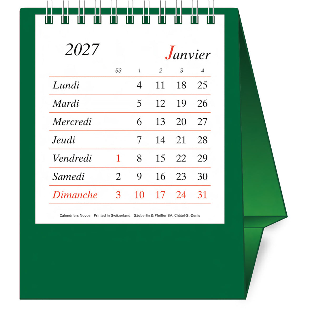 Novos Bristol F. – Tischkalender 2027, 1 Monat/1 Seite, 11,5 × 14 cm, Dunkelgrün