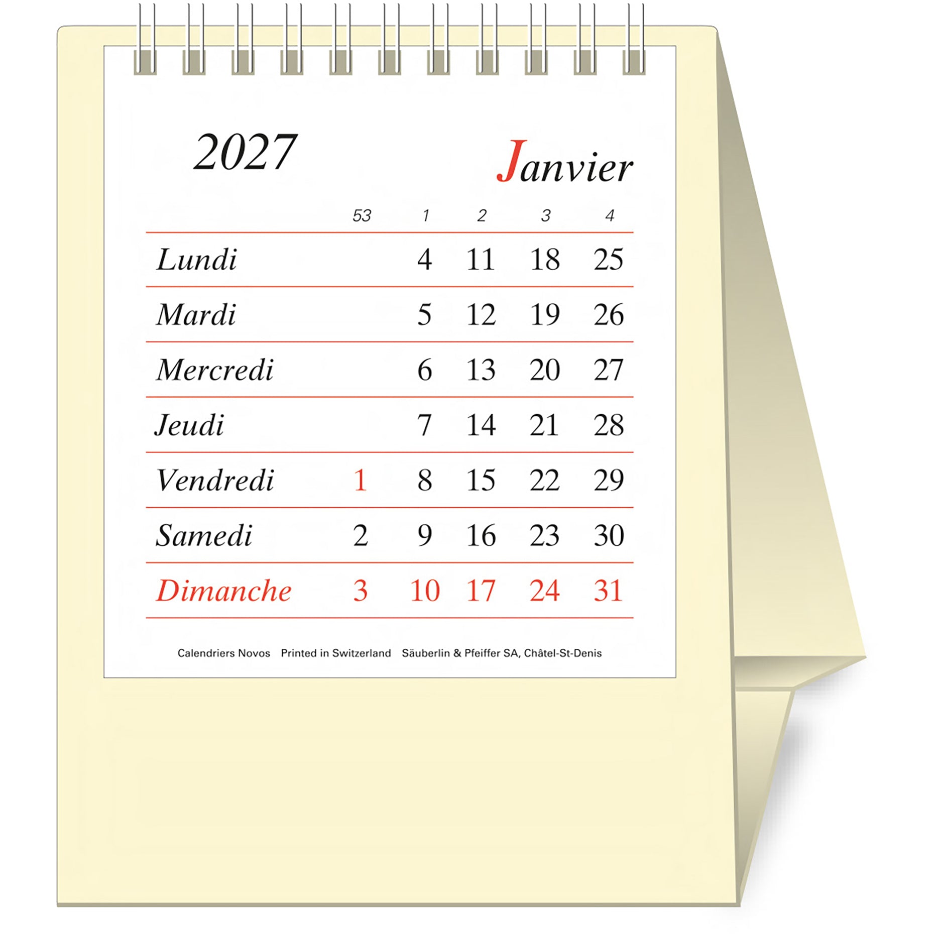 Novos Bristol F. Pultkalender – 1 Monat/Seite, 11,5 × 14 cm, 2027, f, beige