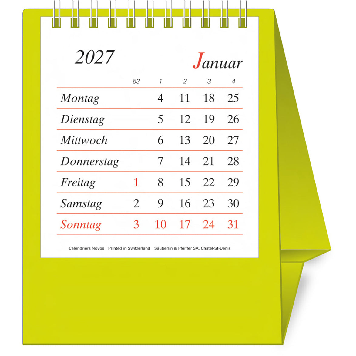 Novos Bristol D. – Tischkalender 2027, 1 Monat/1 Seite, 11,2 × 19,8 cm, Hellgrün