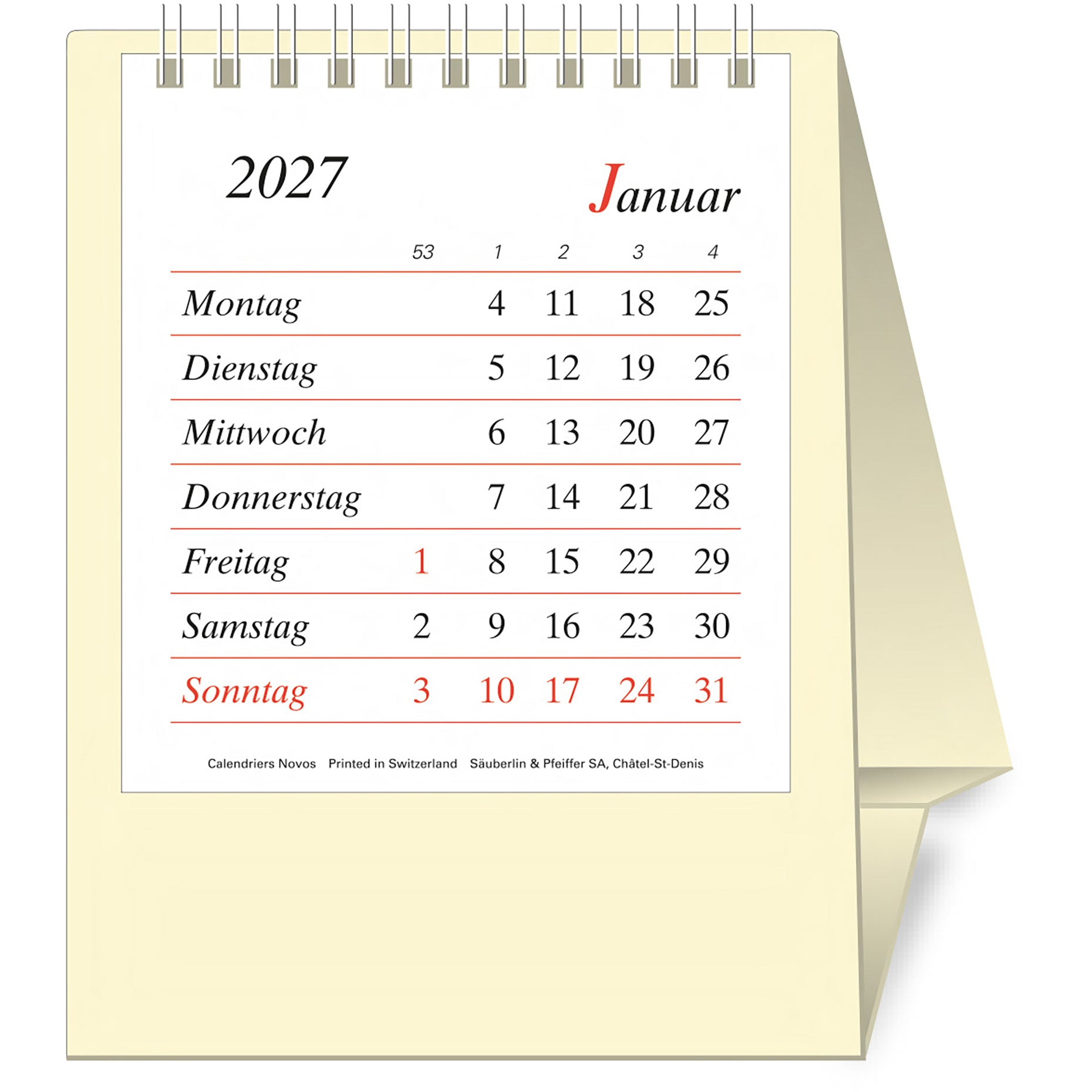 Novos Bristol D. Pultkalender – 1 Monat/Seite, 11,5 × 14 cm, 2027, d, beige