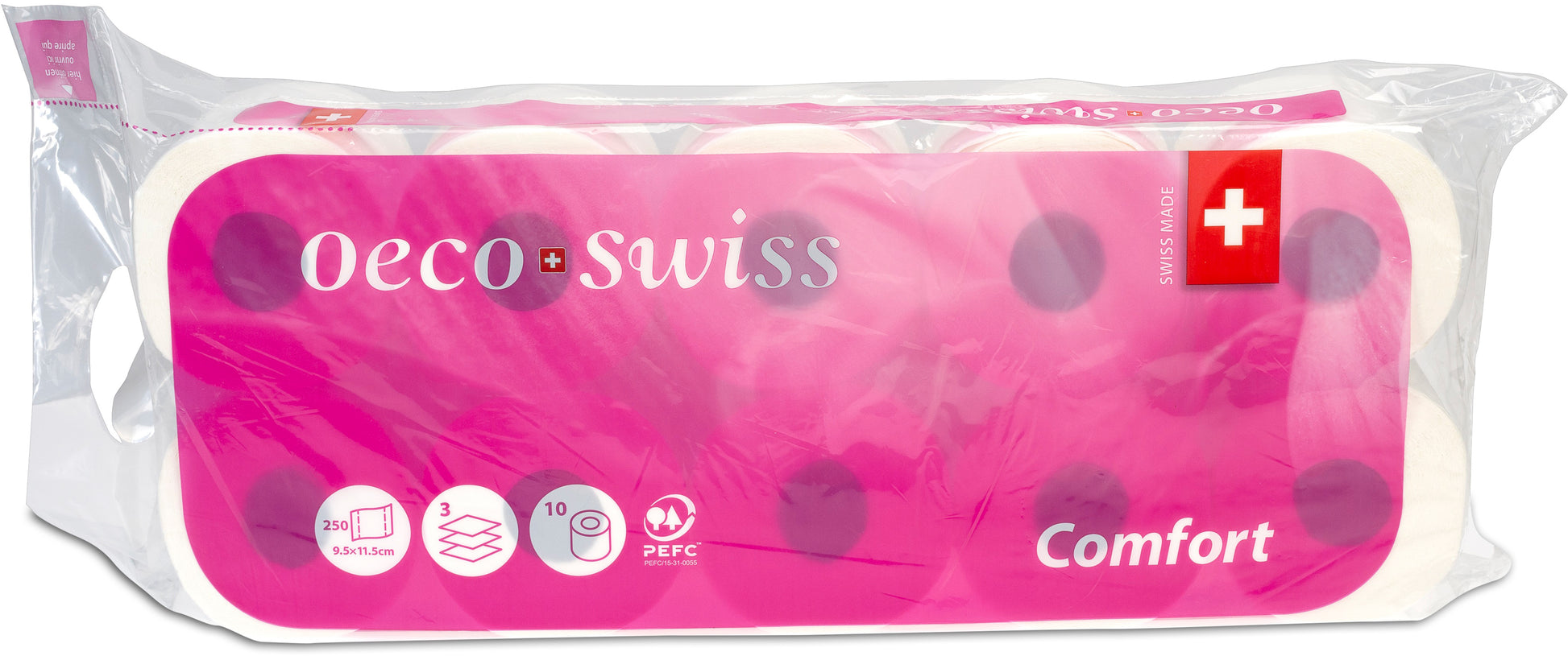 Oeco swiss Comfort Toilettenpapier – Zellstoff, Motiv Bubble – 10 Rollen