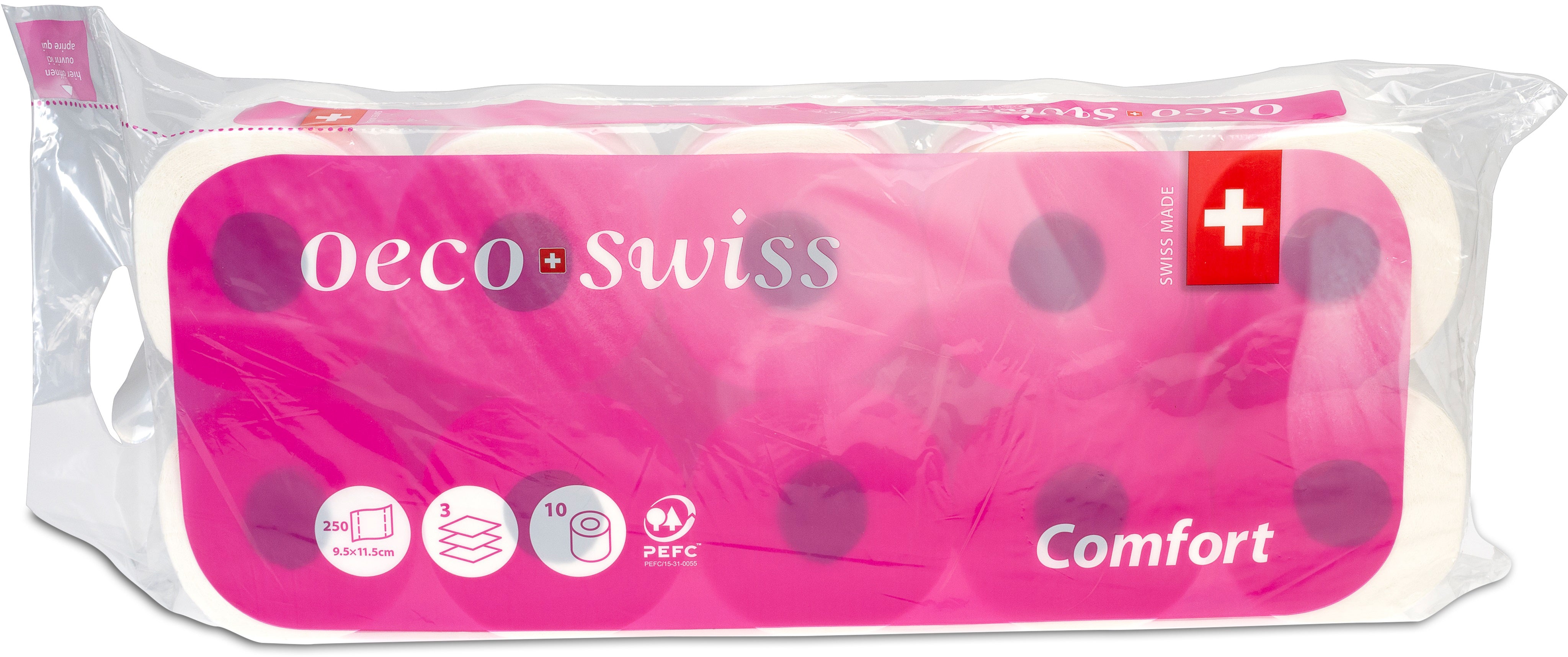 Oeco swiss Comfort Toilettenpapier – Zellstoff, Motiv Bubble – 10 Rollen