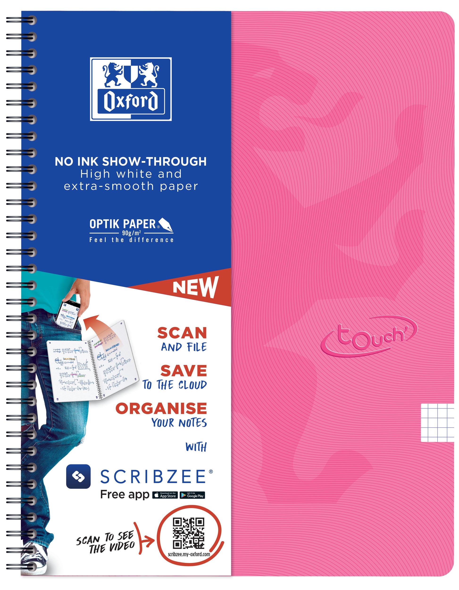 Elba Oxford Spiralheft – A4 – 90 g/m² – Doppelspirale, Soft-Touch-Umschlag, Scribzee kompatibel, Pink, EU Ecolabel