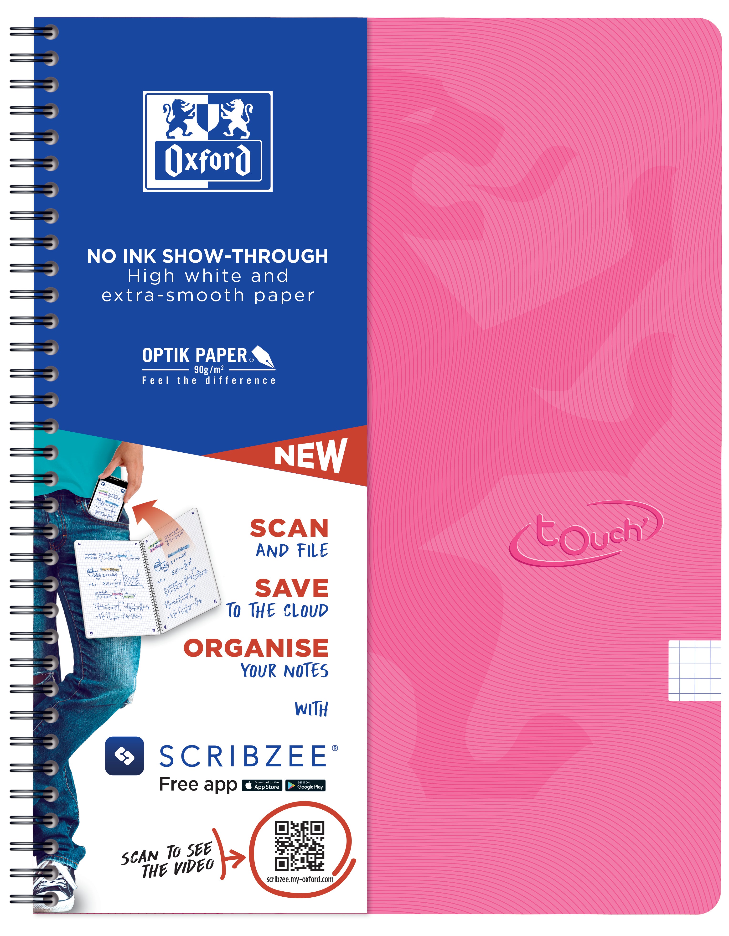 Elba Oxford Spiralheft – A4 – 90 g/m² – Doppelspirale, Soft-Touch-Umschlag, Scribzee kompatibel, Pink, EU Ecolabel