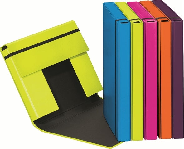 Pagna Heftbox Trend für A4 – 3 Klappen, Gummiband, Karton, mehrfarbig, Füllhöhe 40 mm