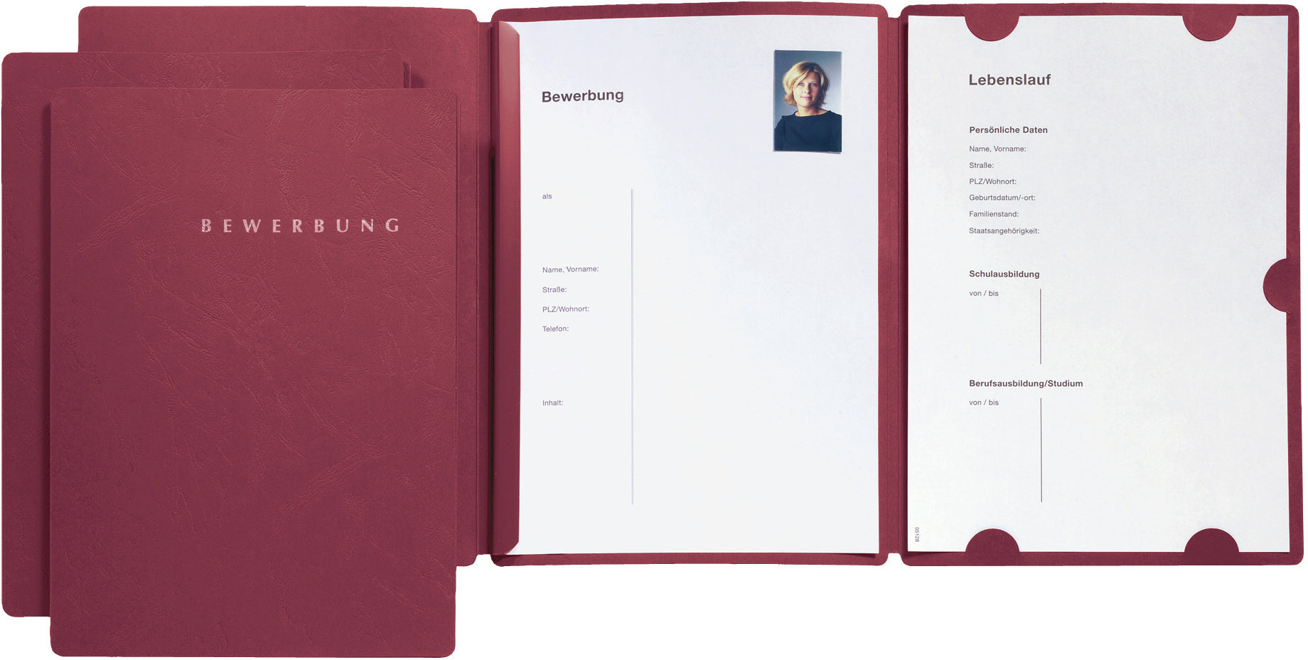 Pagna Bewerbungsmappe Select 22016-01, für A4, 3-teilig – Karton – rot, 3er-Pack