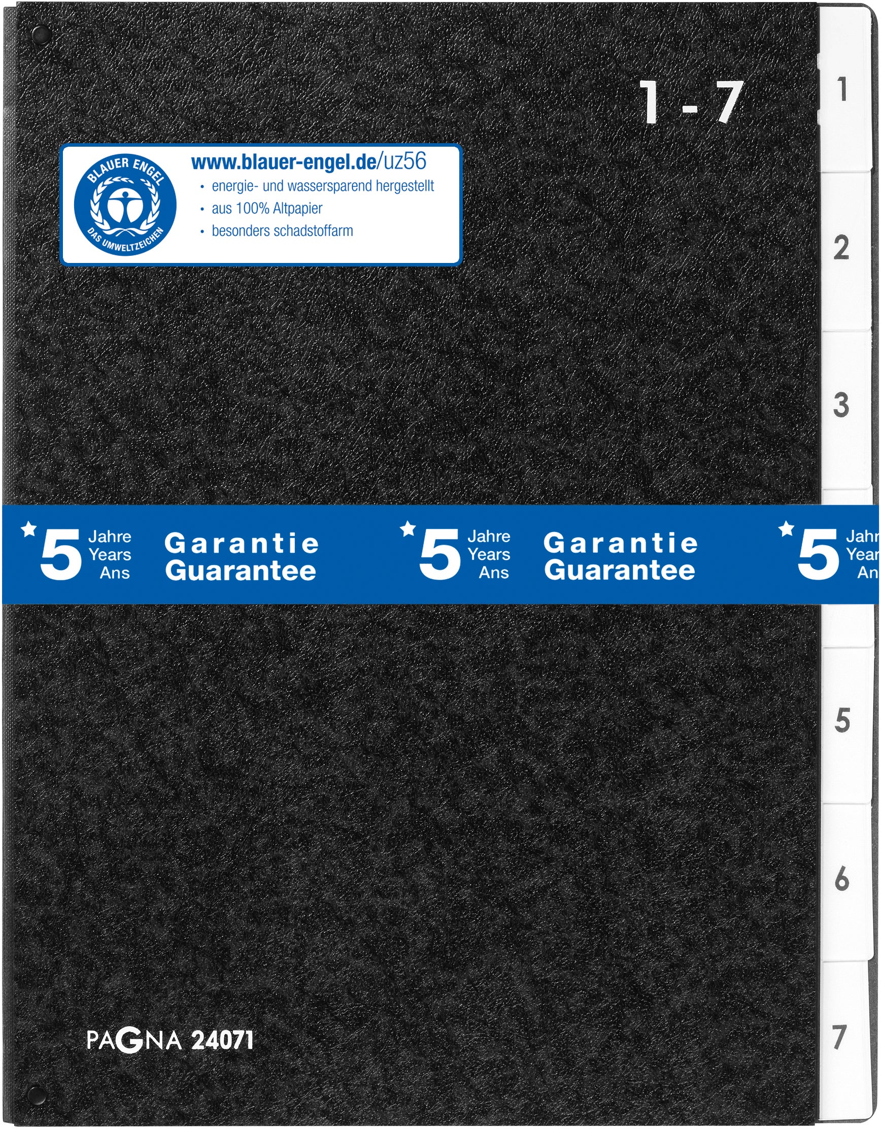 Pagna Fächermappe A4 – 7 Fächer, Karton, Schwarz, Abwaschbar