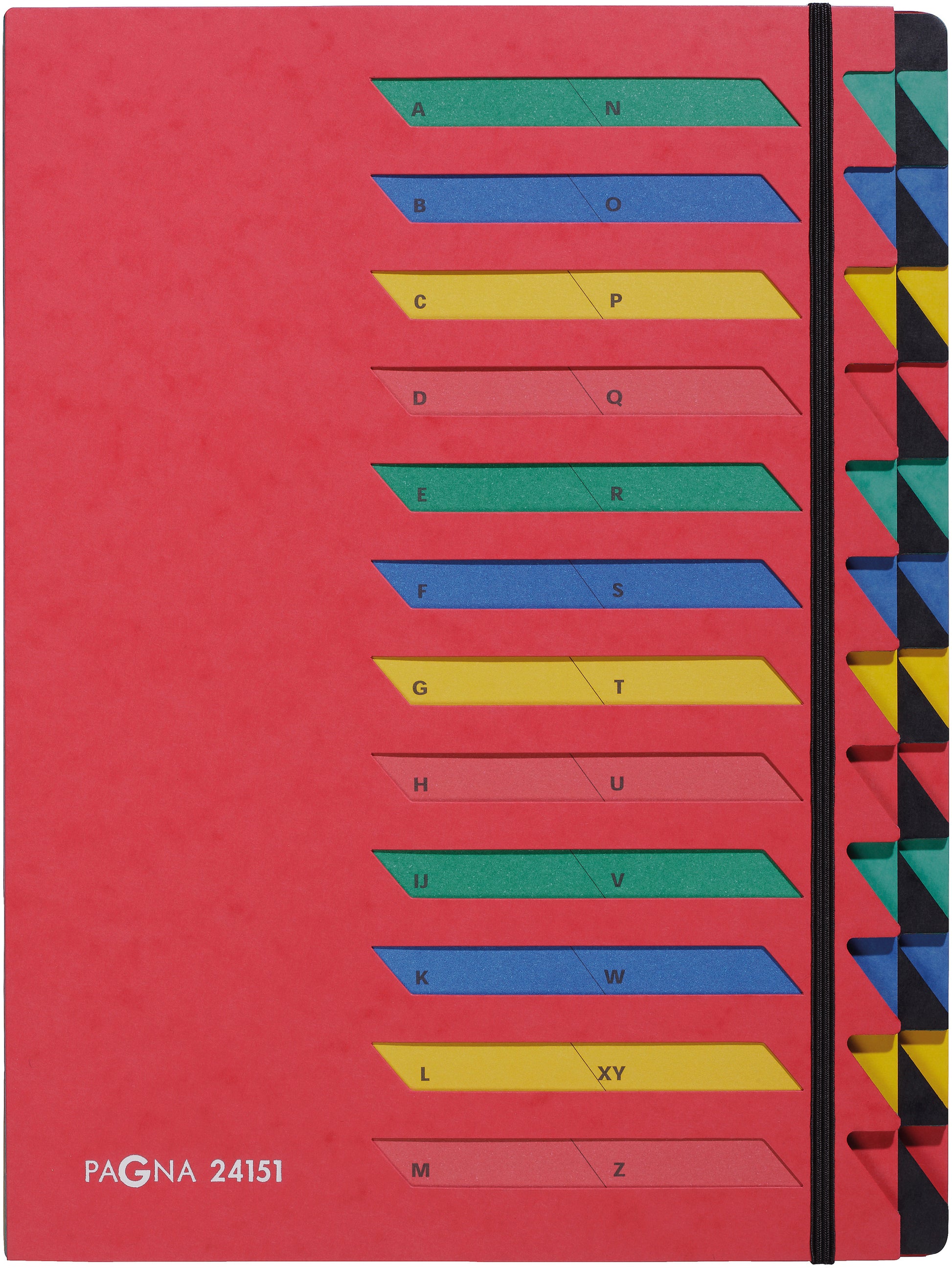 Pagna Fächermappe Classic A4+ – 24 Fächer, Gummiband, Karton, Rot, A-Z Aufdruck, Füllhöhe 26 mm