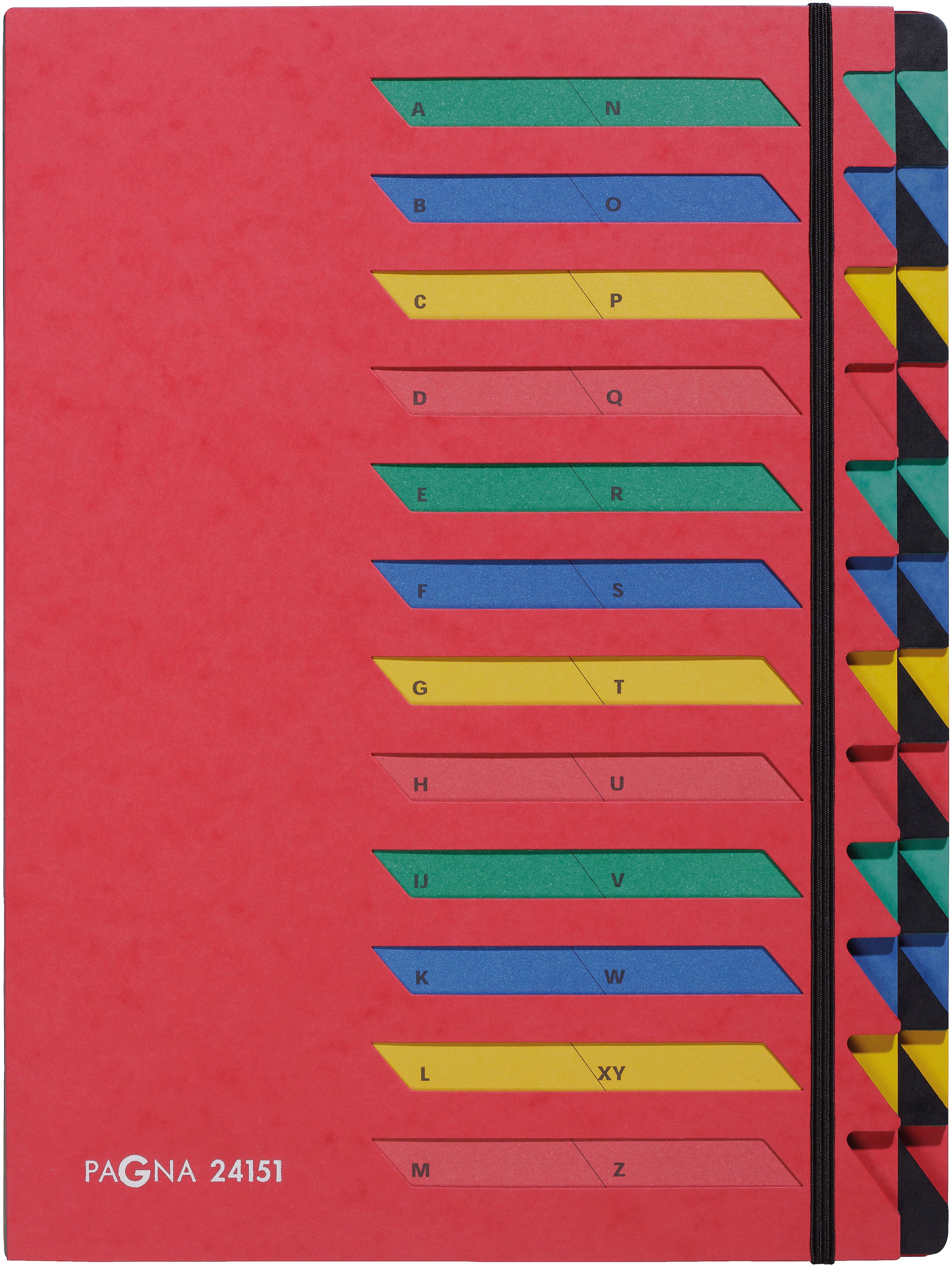 Pagna Fächermappe Classic A4+ – 24 Fächer, Gummiband, Karton, Rot, A-Z Aufdruck, Füllhöhe 26 mm