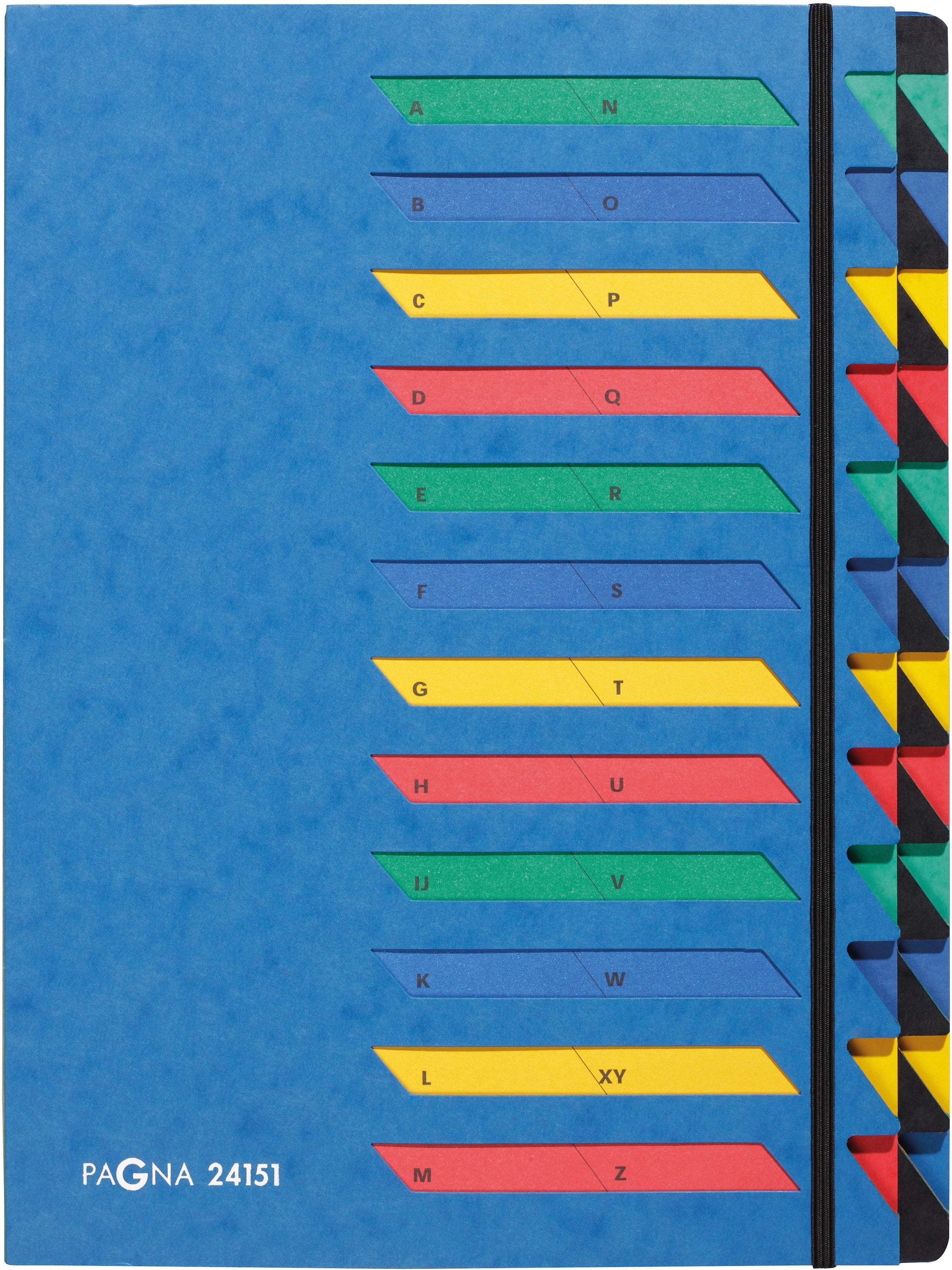 Pagna Fächermappe A4+ – 24 Fächer, Gummiband, Karton, Blau, A–Z-Register, Füllhöhe 28 mm