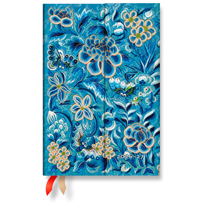 Paperblanks Mini Schulagenda 2026/27, 1 Woche/2 Seiten, 10,0 × 14,2 cm, Hardcover, Blaue Weide