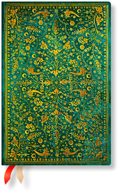 Paperblanks Smaragdblume Mini – Schulagenda 2026/27, 1 Woche/2 Seiten, 9,5 × 14 cm, Hardcover