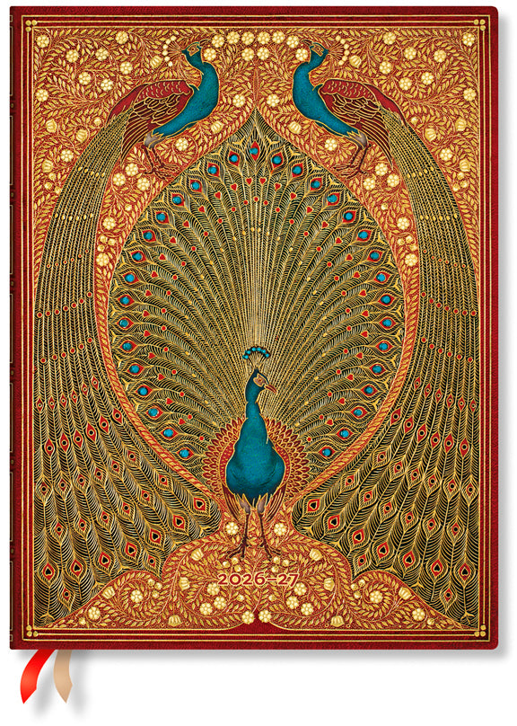 Paperblanks Ultra Pfauen – Schulagenda 2026/27, 1 Woche/2 Seiten, 18 × 23 cm, Hardcover