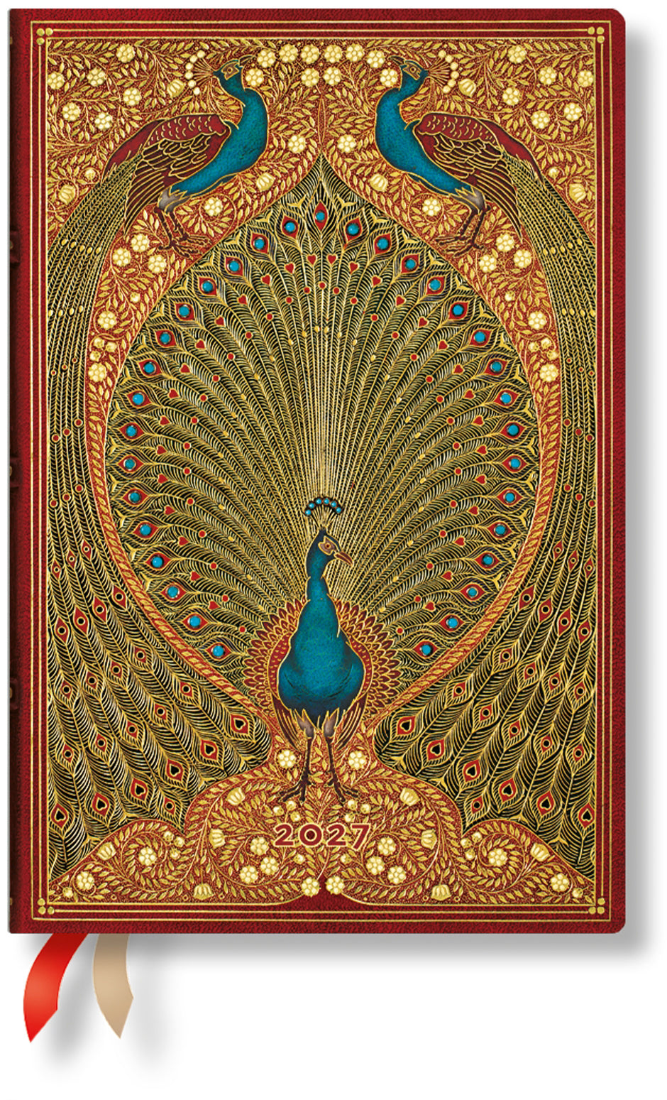 Paperblanks Hafiz Pfauen – Tagesagenda 2027, 1 Tag/1 Seite, 9,5 × 14 cm, Hardcover