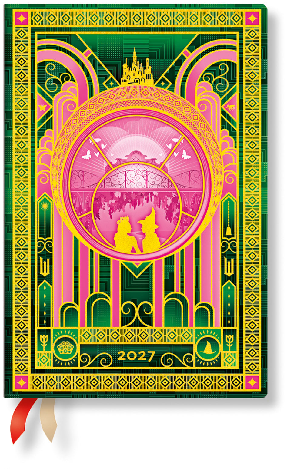 Paperblanks Magie von Wicked – Wochenagenda 2027, 1 Woche/2 Seiten, 9,5 × 14 cm, Hardcover