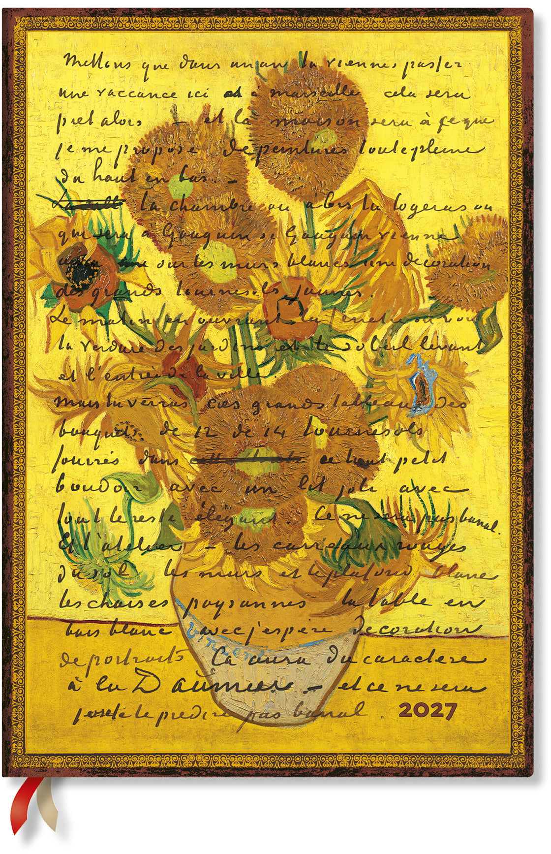 Paperblanks Grande Verso – Wochenagenda 2027, 1 Woche/2 Seiten, 21 × 30 cm, Hardcover, Sonnenblumen