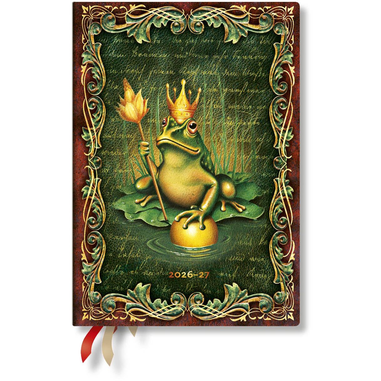 Paperblanks Grenouille Midi – Schulagenda 2026/27, 1 Woche/2 Seiten, 13,2 × 20,5 cm, Hardcover, Französisch