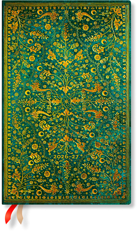 Paperblanks Smaragdblume Maxi – Schulagenda 2026/27, 1 Woche/2 Seiten, 13,5 × 21 cm, Softcover