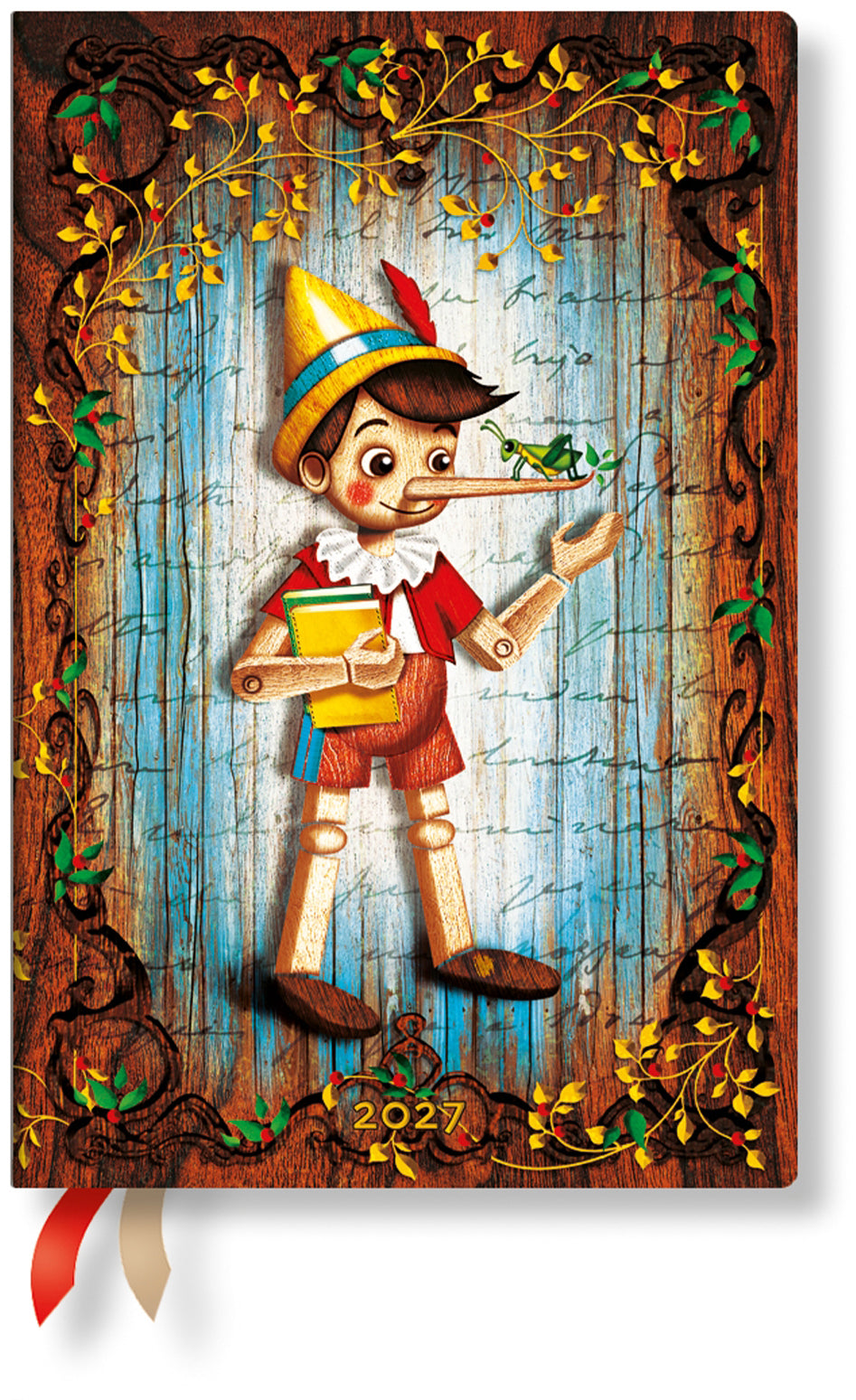 Paperblanks Pinocchio FD1851-4 – Wochenagenda 2027, 1 Woche/2 Seiten, 9,5 × 14 cm, Softcover