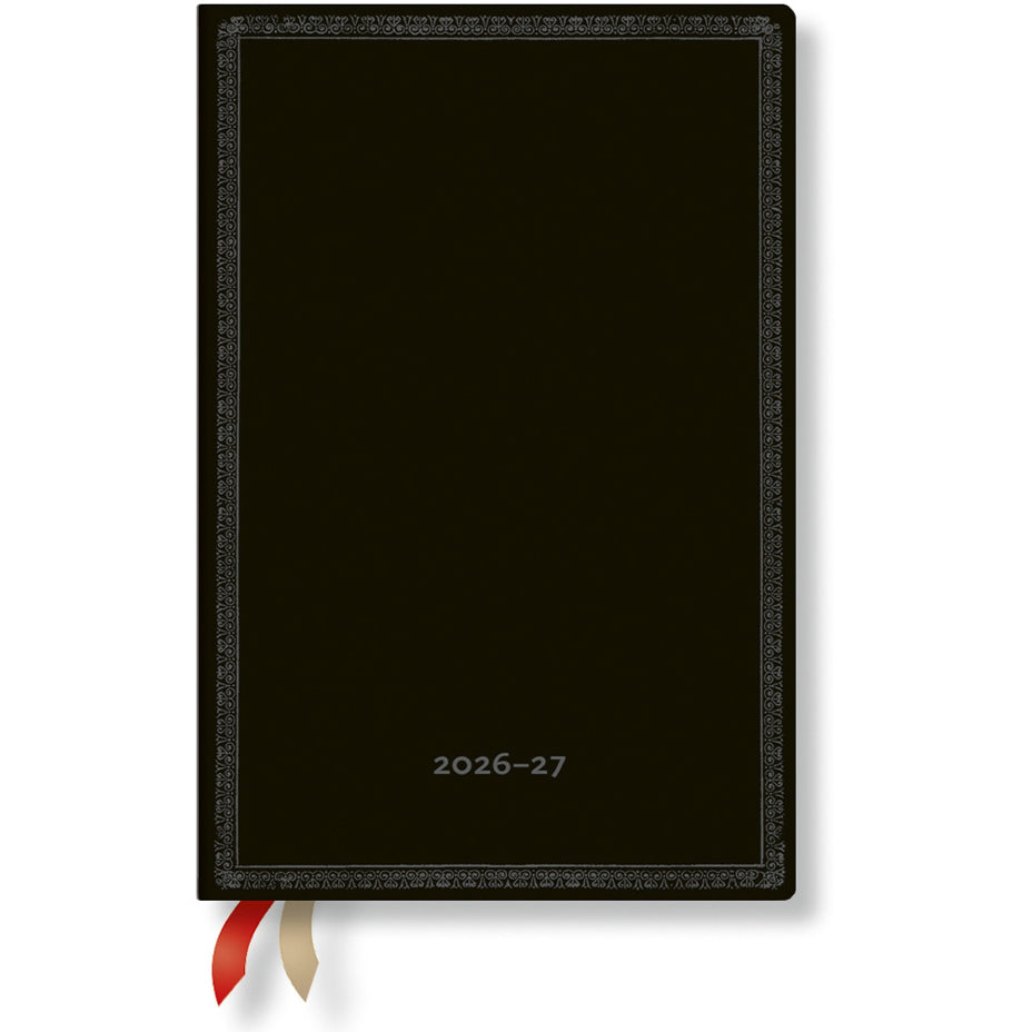 Paperblanks Black Edition Mini – Schulagenda 2026/27, 1 Woche/2 Seiten, 9,5 × 14 cm, Softcover, Schwarz