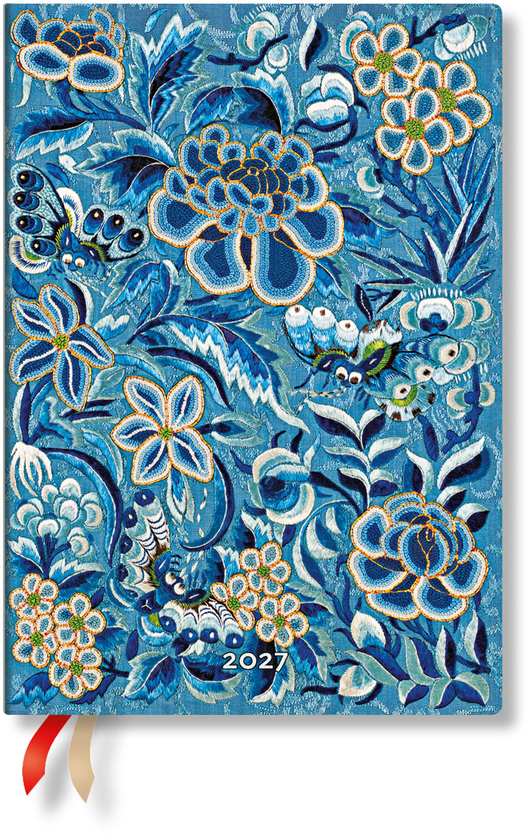 Paperblanks Saule Bleu – Wochenagenda 2027, 1 Woche/2 Seiten, 13 × 18 cm, Softcover, Französisch