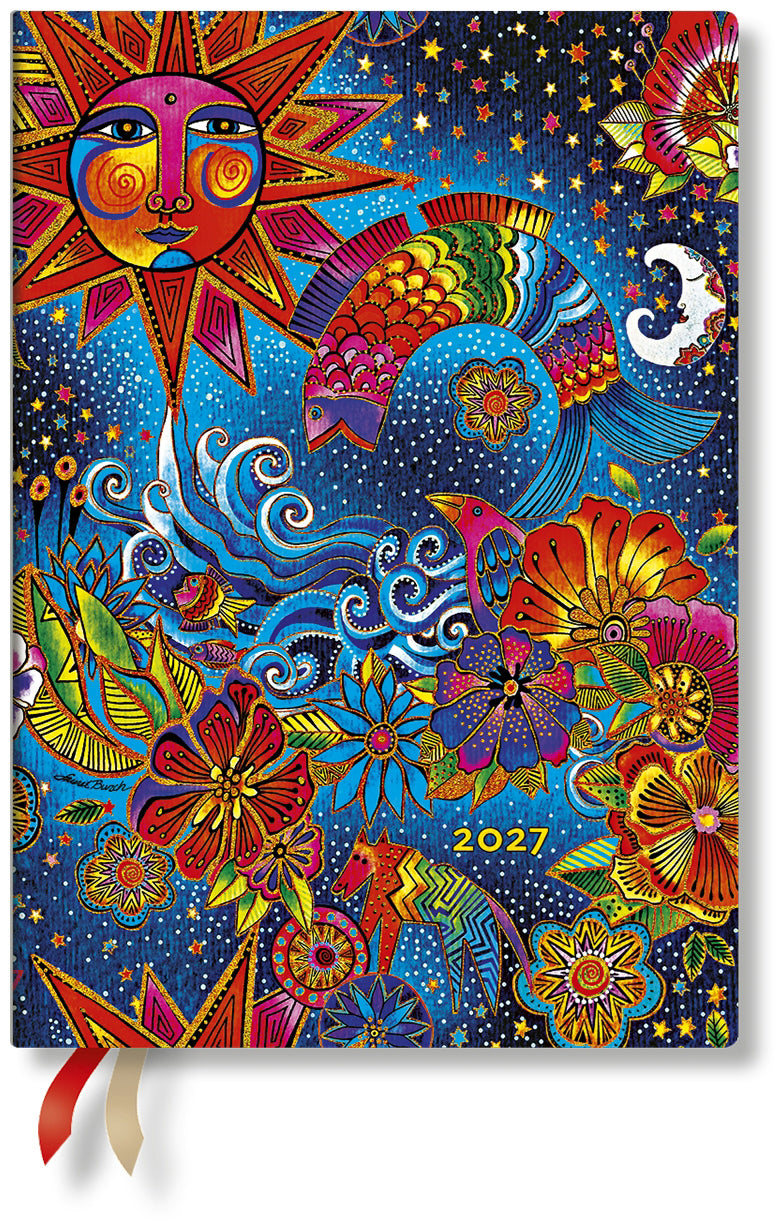 Paperblanks Magie Céleste – Wochenagenda 2027, 1 Woche/2 Seiten, 13 × 20 cm, Softcover, Französisch
