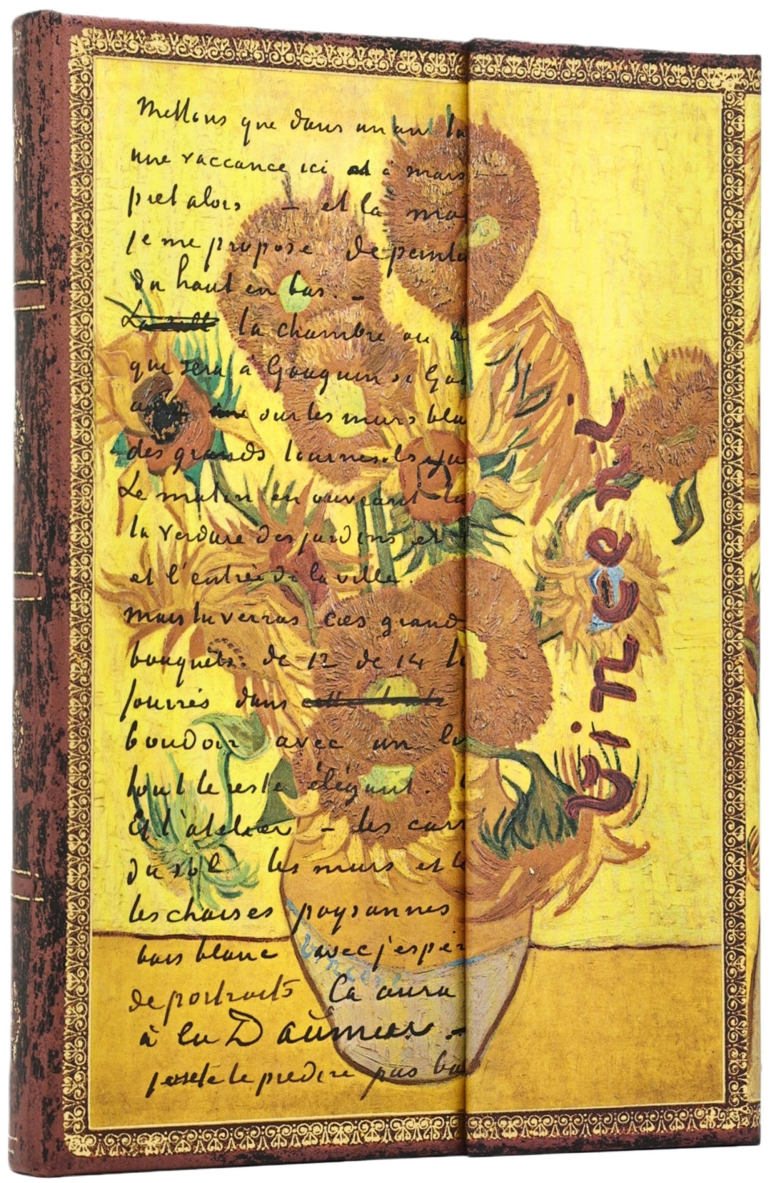 Paperblanks Notizbuch – Midi – Fadenheftung, Einbandklappen aus Recycling-Material, Van Gogh Sonnenblume, FSC