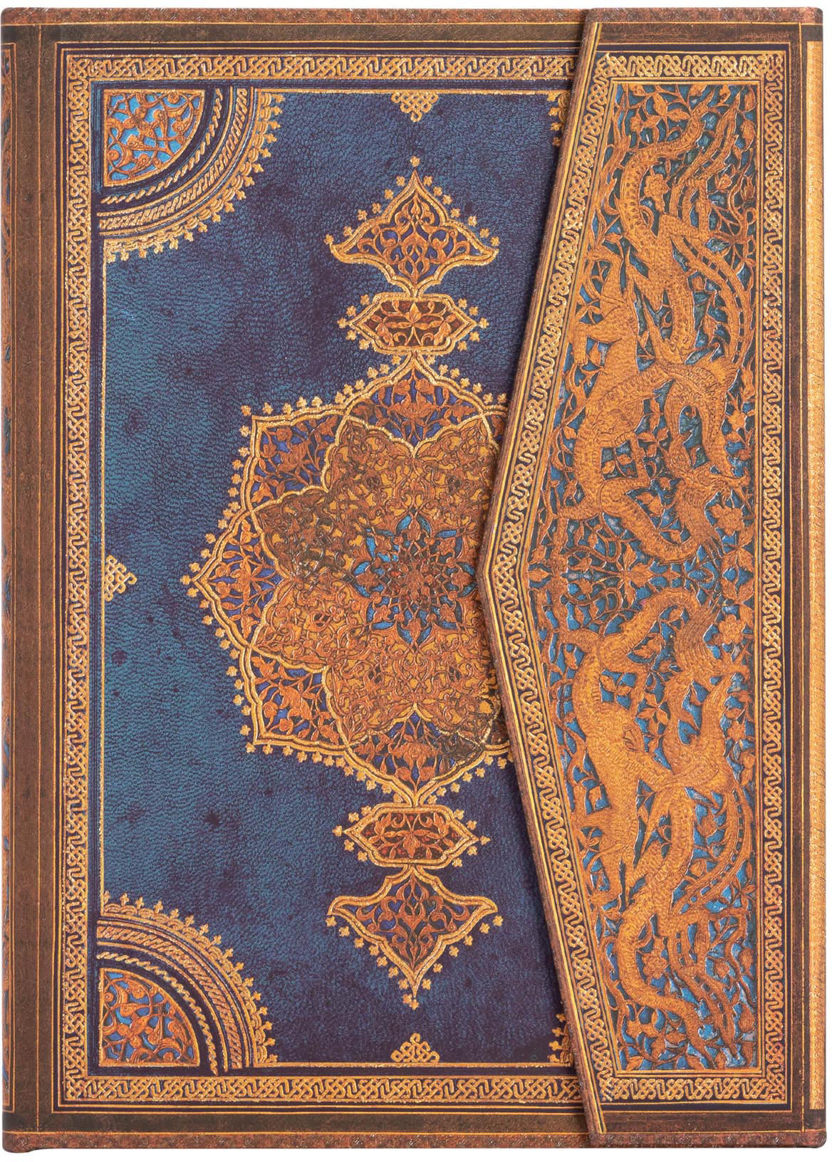 Paperblanks Notizbuch – Midi – Liniert – 72 Blatt – Fadenheftung, Recycling-Einband, Safawidisch Indigo, FSC