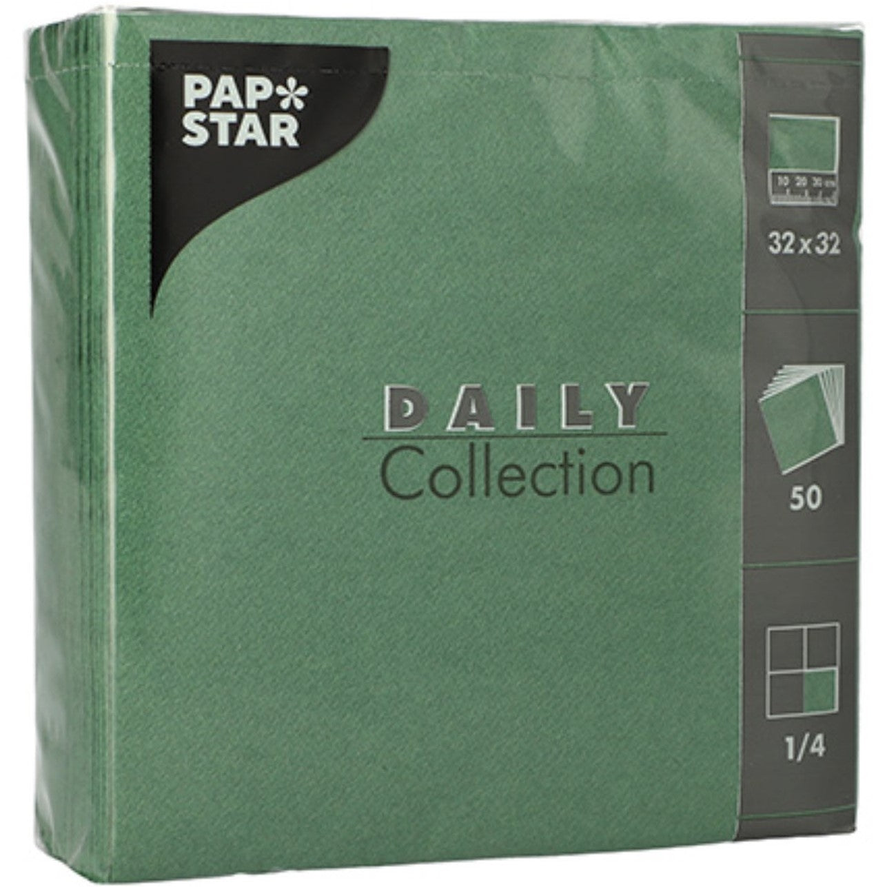 Papstar Servietten dunkelgrün – 16 × 16 cm, 3-lagig – 50 Stück