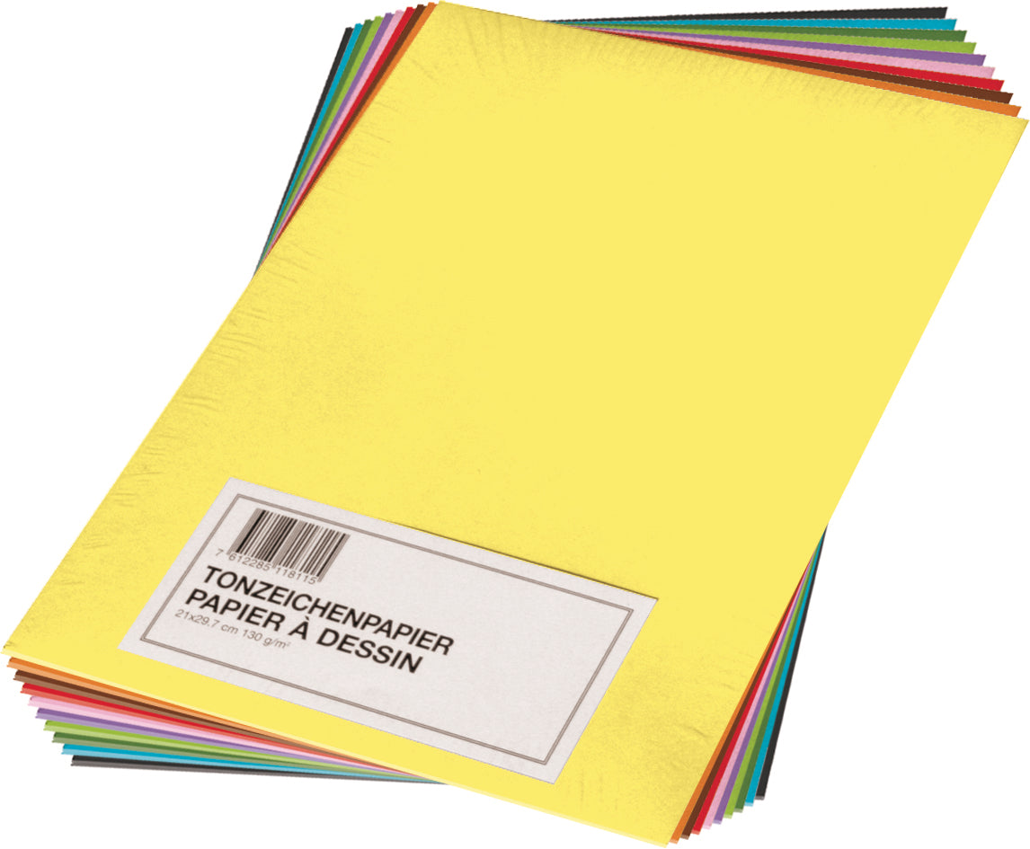 Papyrus Farbiges Tonzeichenpapier – A4, 130 g/m², sortiert, matt, 100 Blatt, für Mixed Media