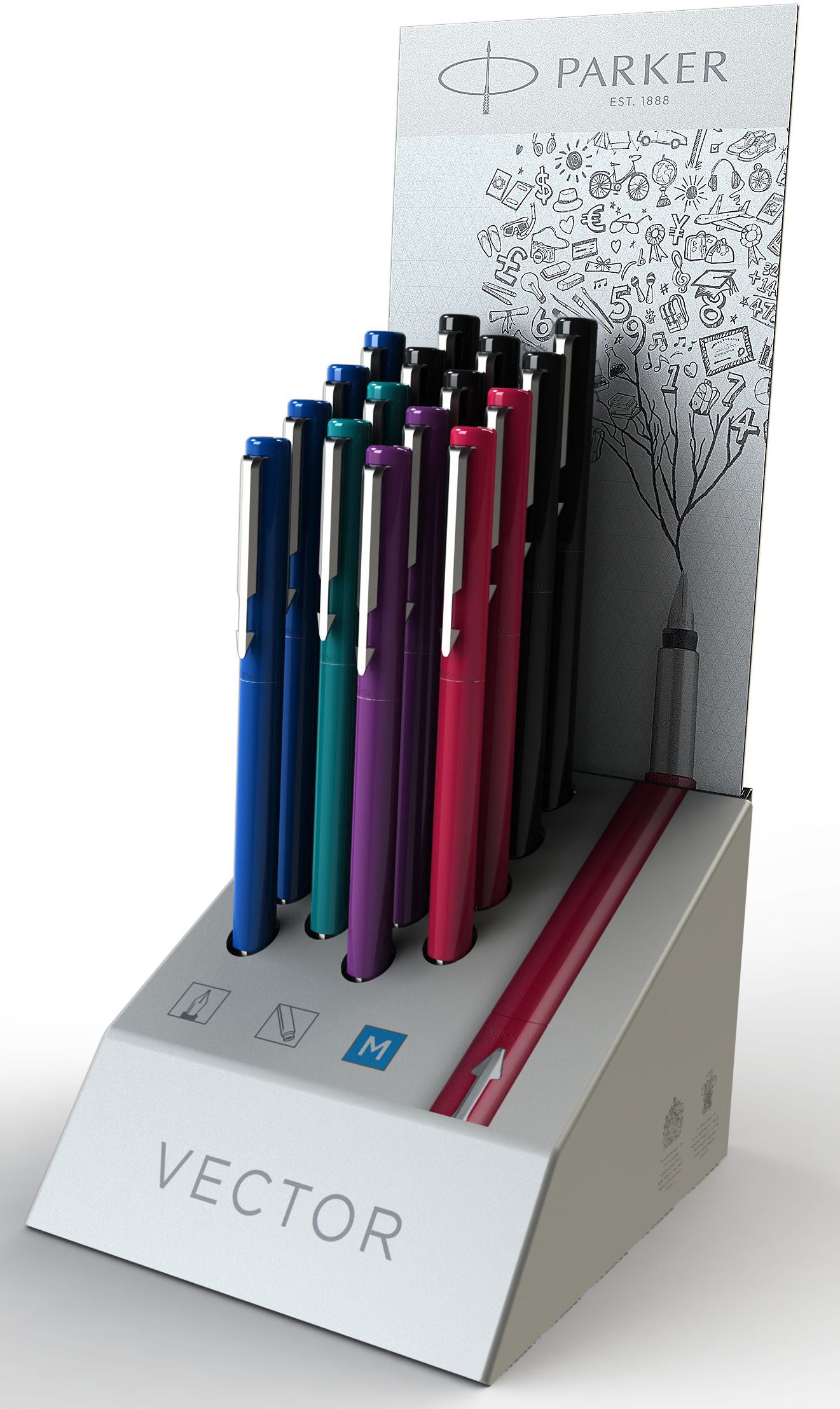 Parker Vector – Füllfederhalter – M – Schwarz, Blau, Türkis, Lila, Rot – 18er Pack – Geschenkbox