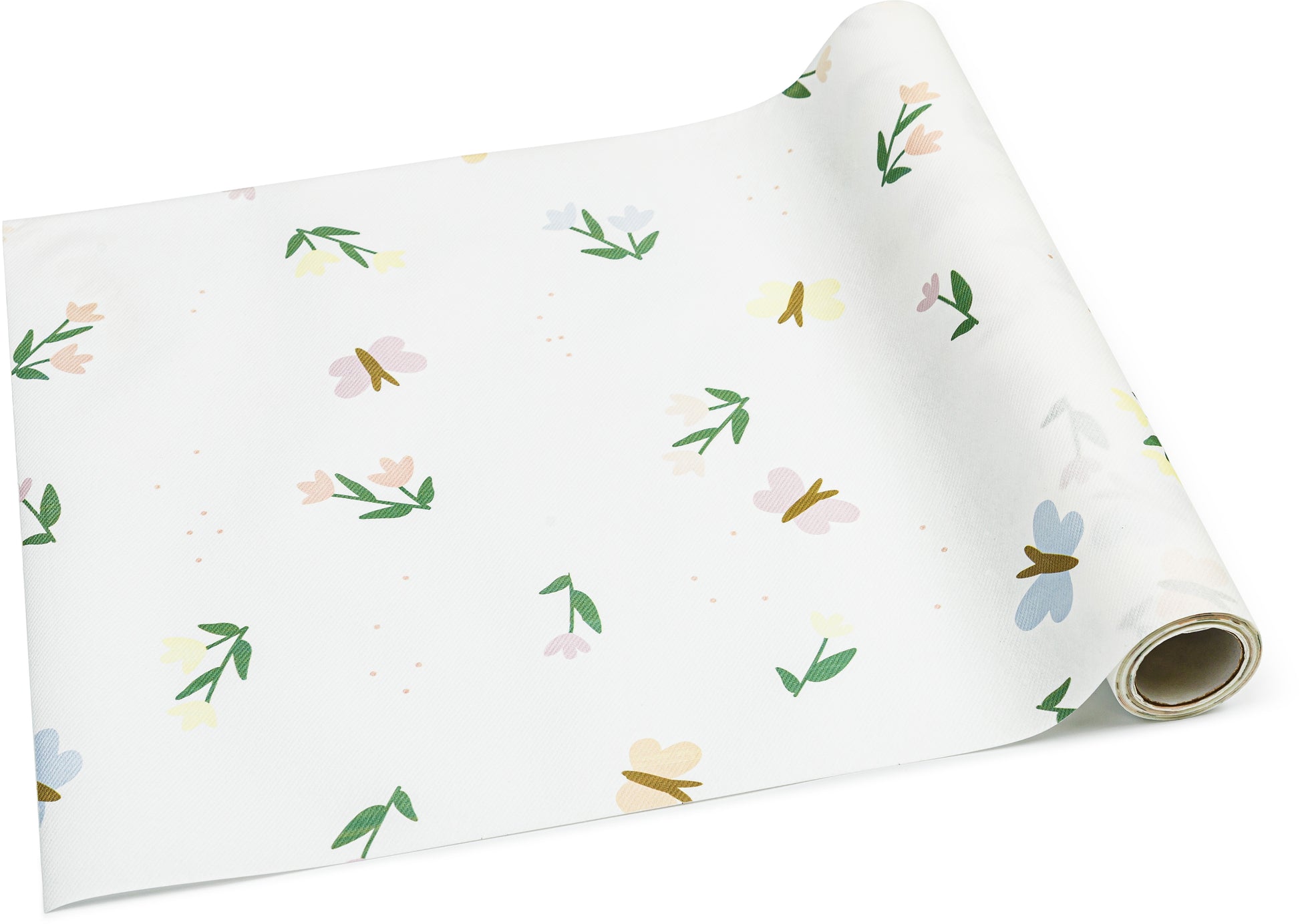 Partydeco Tischläufer auf Rolle – 40 cm×5 m, Vlies, Blumen und Schmetterlinge