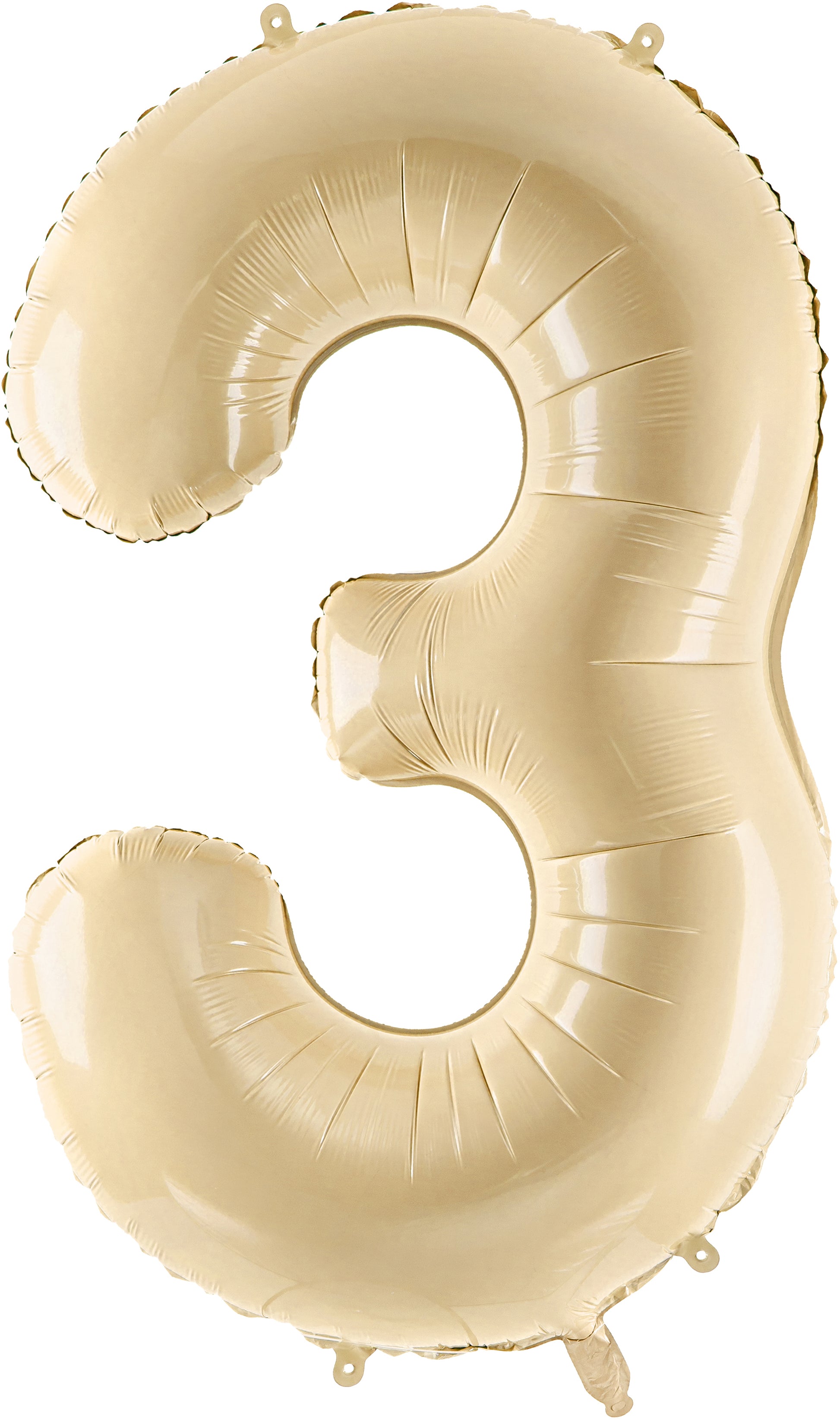 Partydeco Folienballon Zahl 3 – Beige – 72 cm – Folie – selbstsiegelnd, inkl. Strohhalm