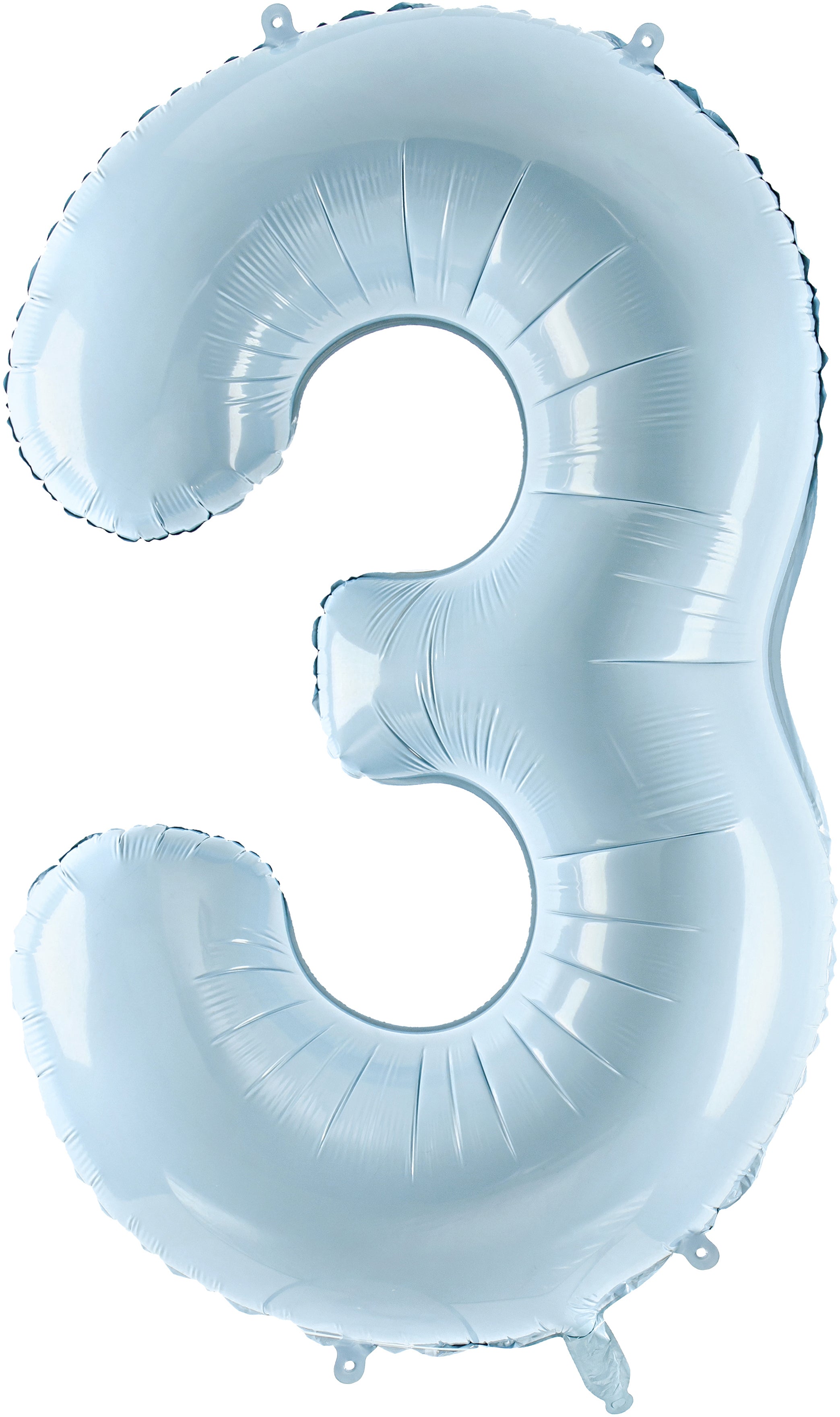Partydeco Folienballon Zahl 3 – Hellblau – 72 cm – Folie – mit Strohhalm