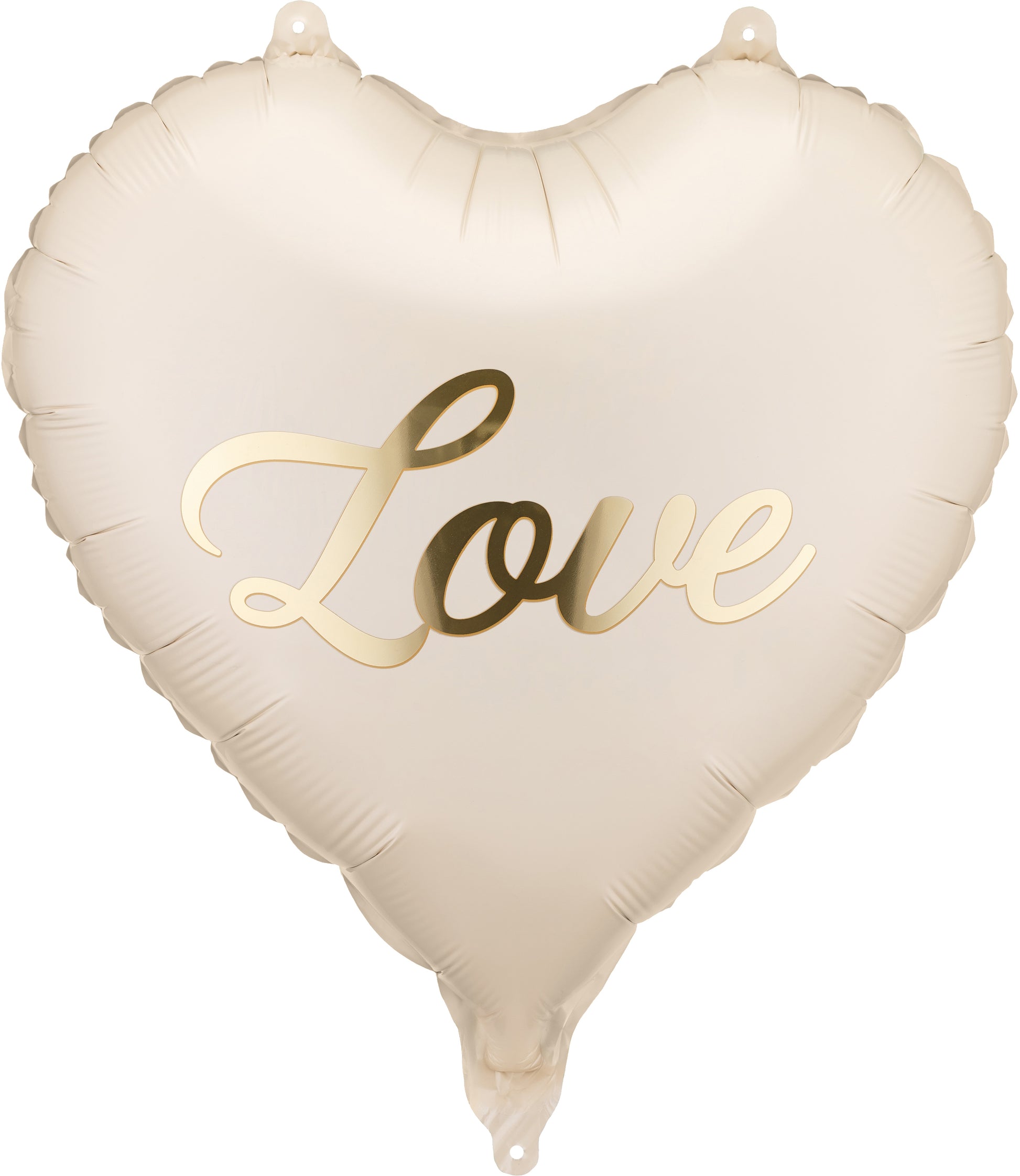 Partydeco Folienballon Herz Love – beige – 35 cm – Folie – goldene Aufschrift – mit Strohhalm