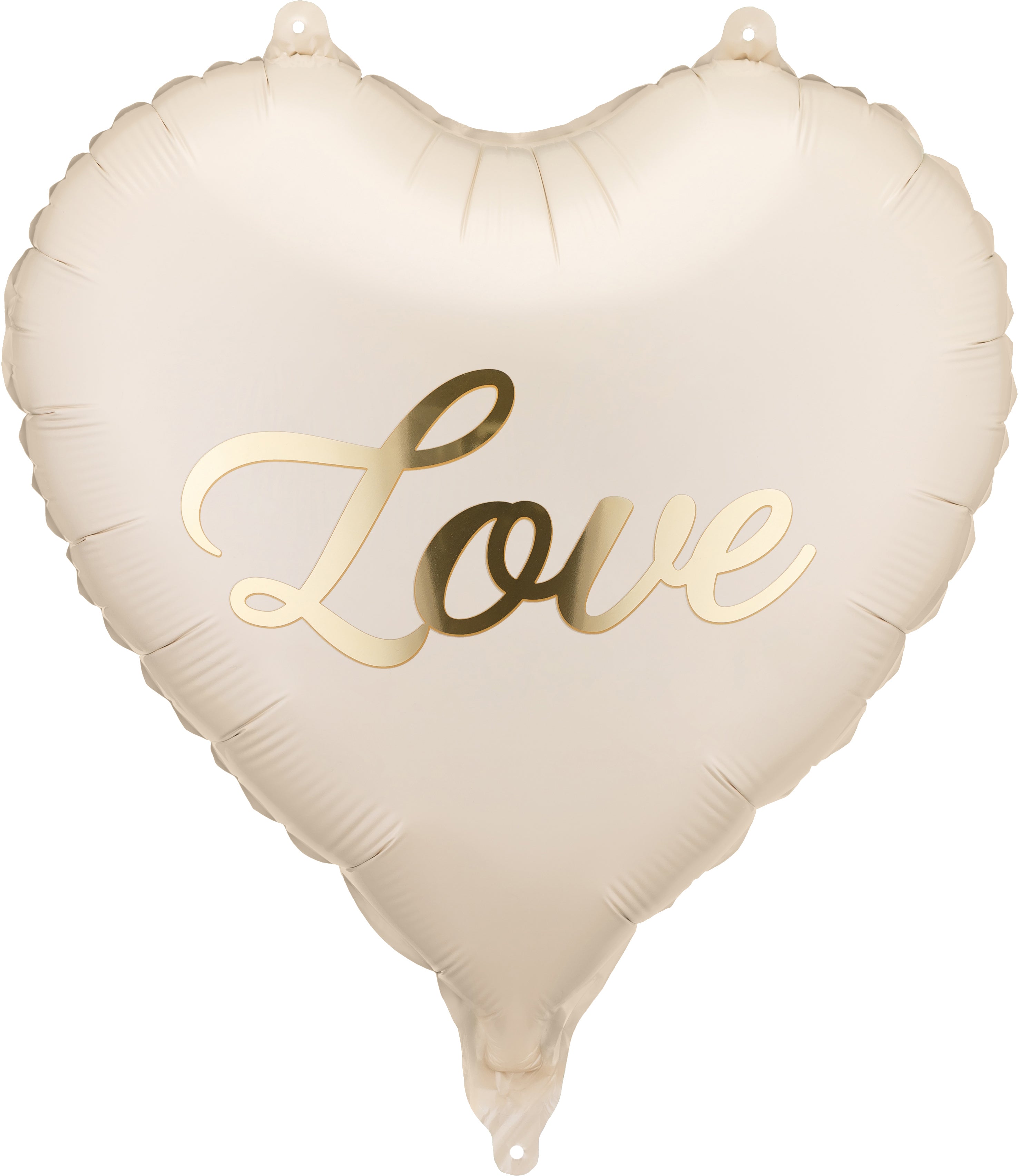 Partydeco Folienballon Herz Love – beige – 35 cm – Folie – goldene Aufschrift – mit Strohhalm