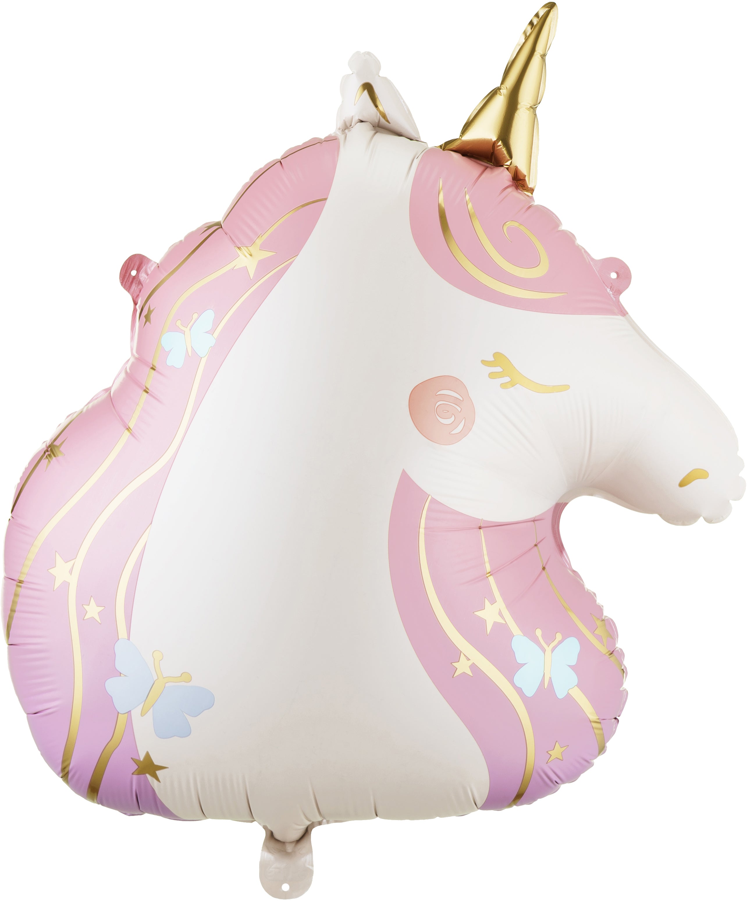 Partydeco Folienballon Einhorn – Creme-Rosa mit goldenen Akzenten – 52 × 61 cm – Folie