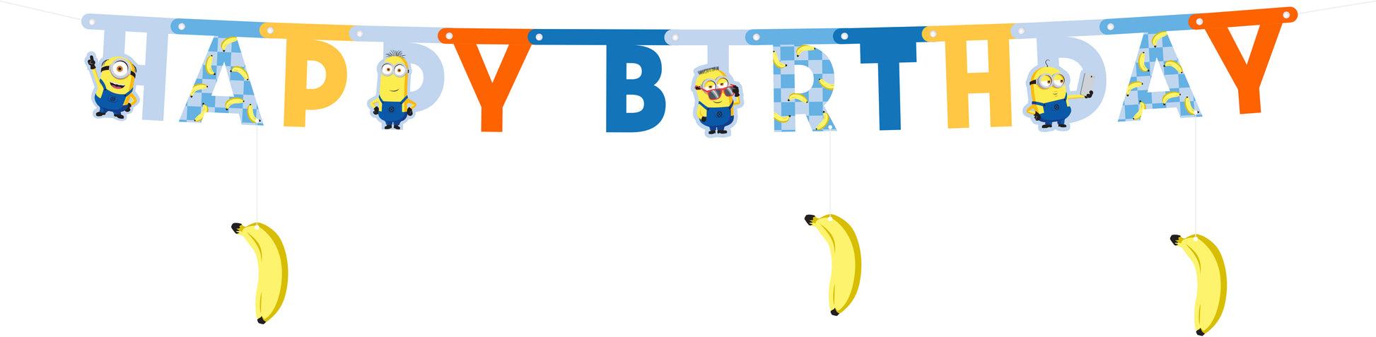 Partydeco Happy Birthday Minions Girlande – mehrfarbig – 50 × 153 cm – Papier – inkl. Schnur und 12 Nieten