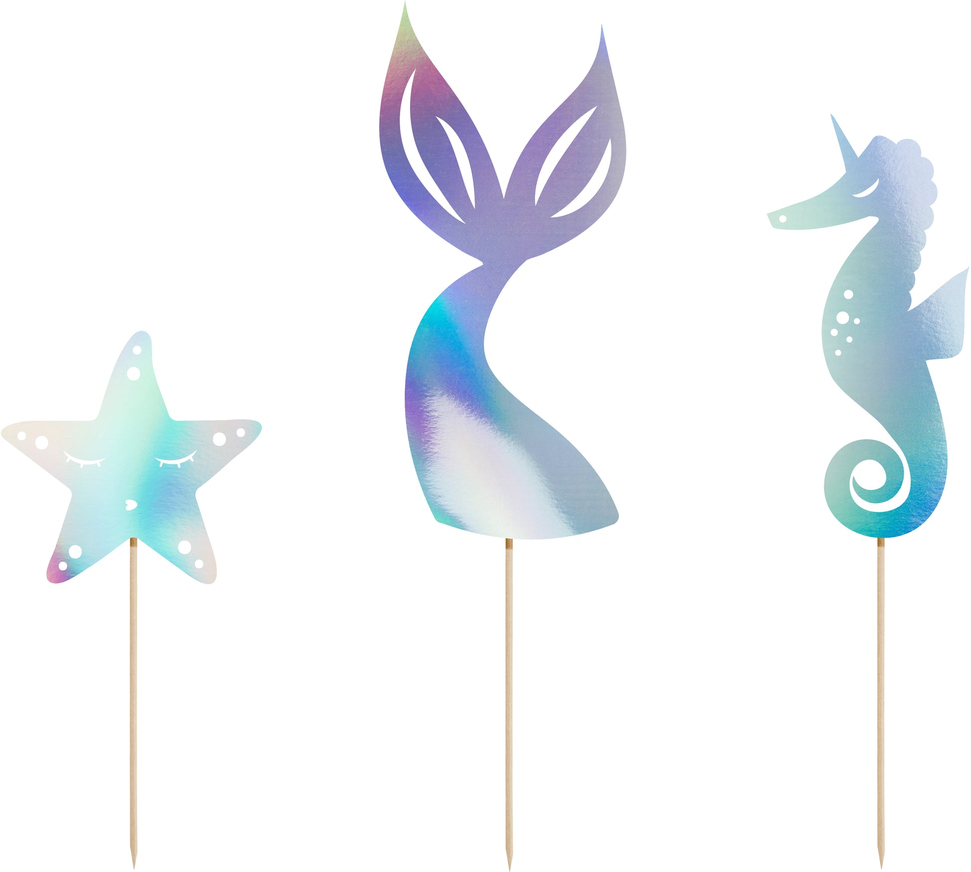 Partydeco Meerjungfrau Caketopper – schillernd – 15 × 24,5 cm – Papier – 3 Stk