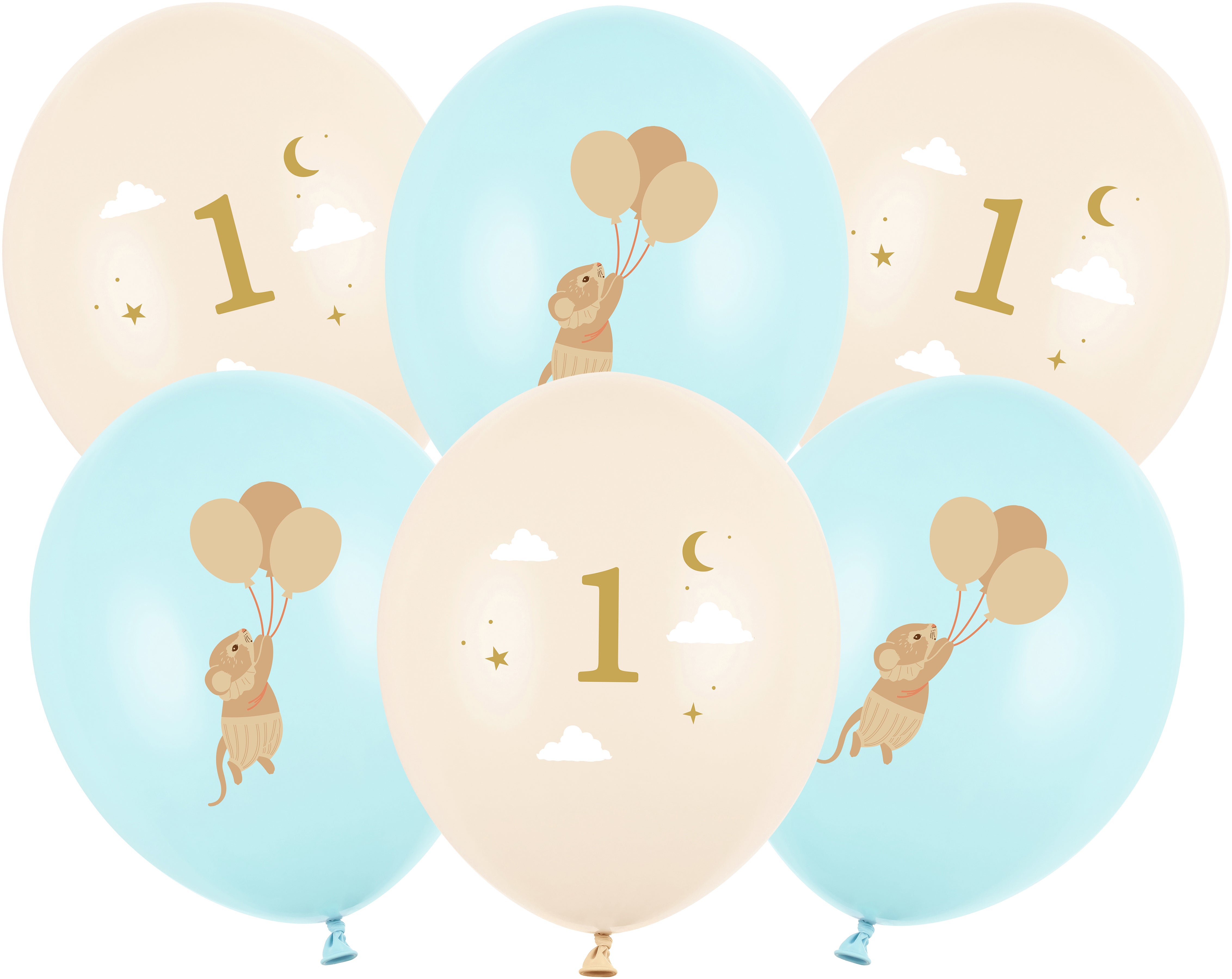 Partydeco Mäuse Luftballons mit Zahl 1 – Blau – Ø 30 cm – Latex – 6 Stk